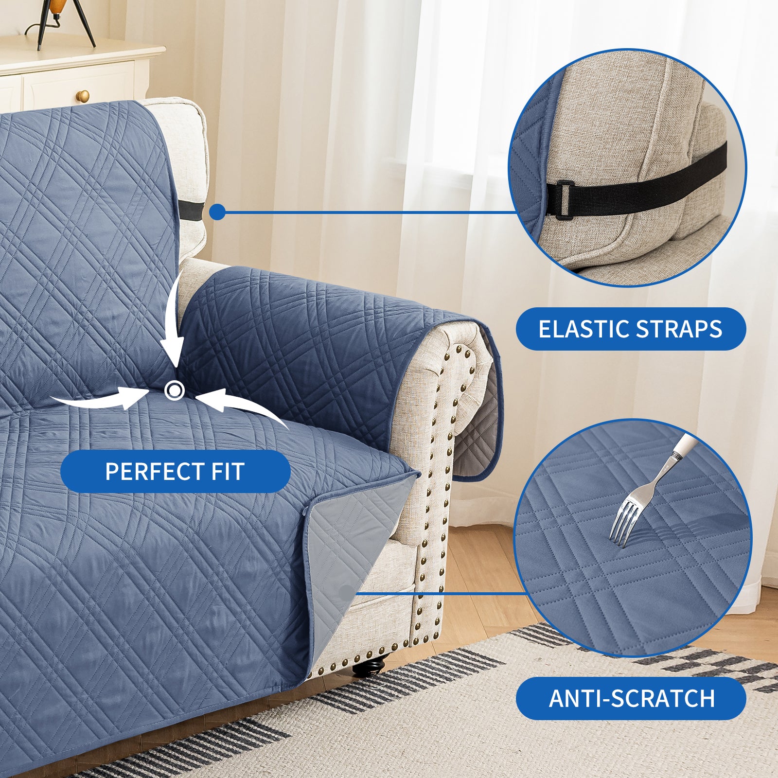 Ystyle Reversible 4 Seater Sofa Cover with Armrests Anti-Slip-YSTYLE