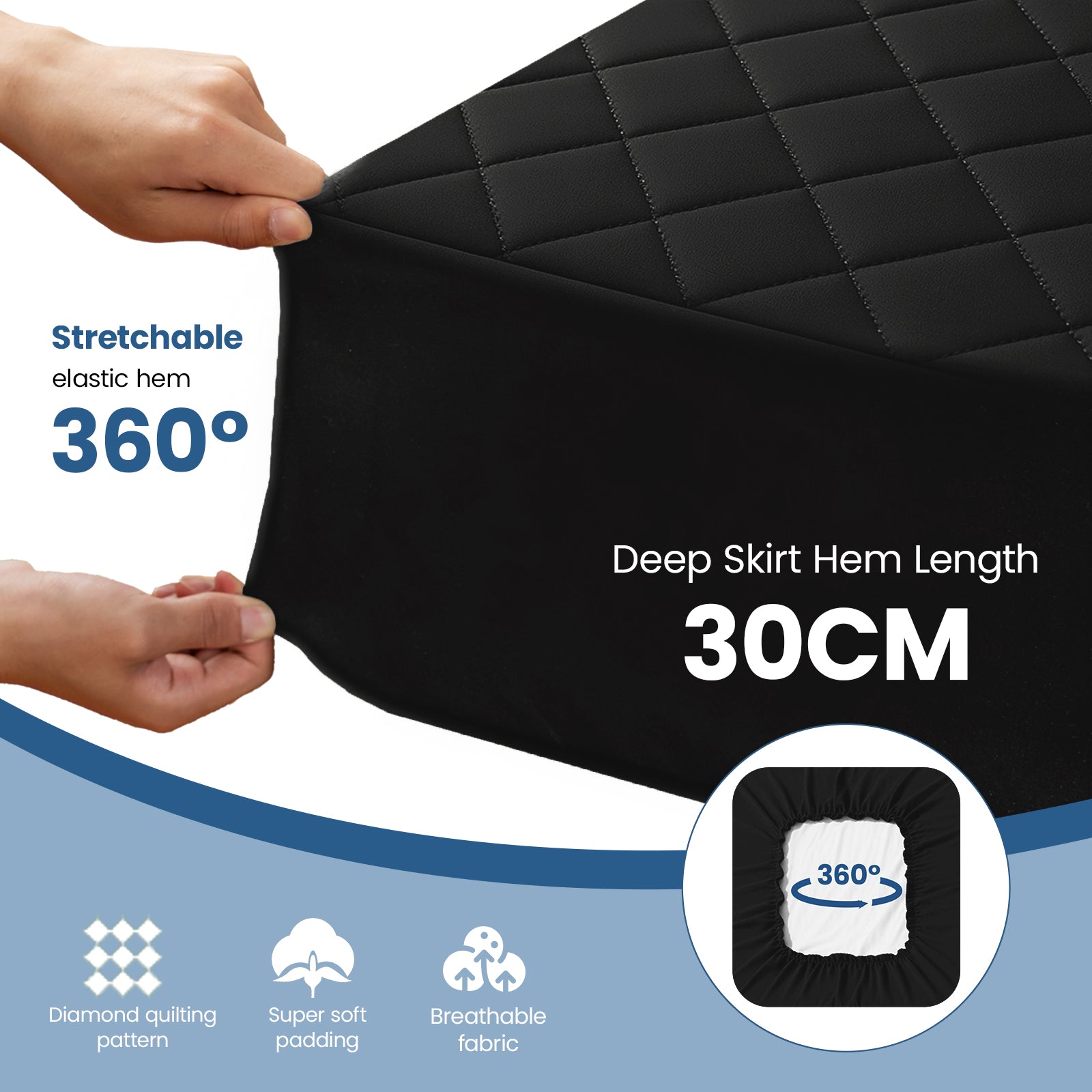 Waterproof Quilted Mattress Protector with Deep Pocket Elastic Fit