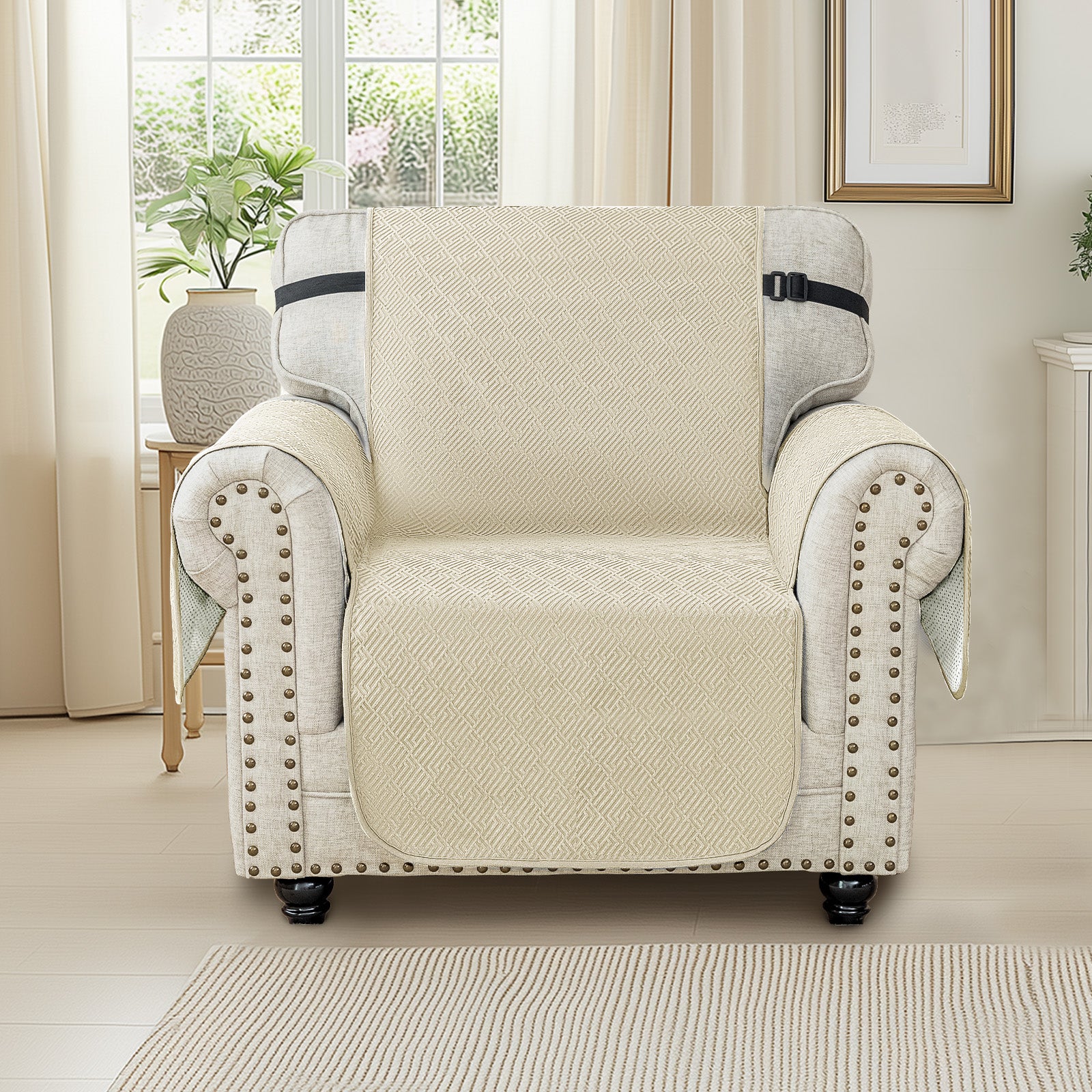 2 Seater Sofa Cover with Armrests in Scratch-Resistant Non-Slip Fabric