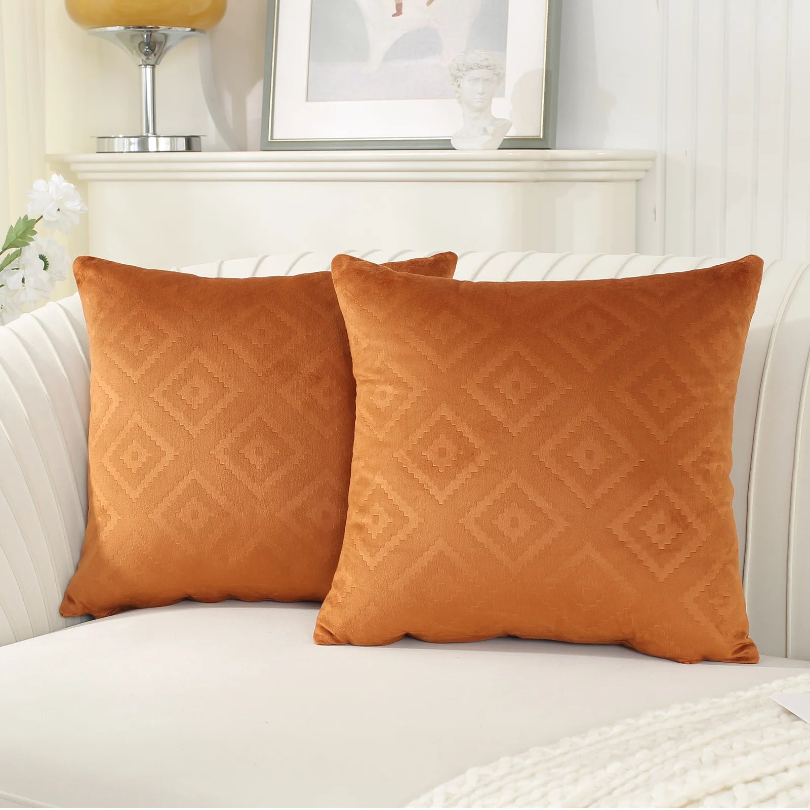 YSTYLE Velvet Sofa Cushion Covers, Decorative Throw Pillow Covers, 2 pcs, Hidden Zipper-Square shape