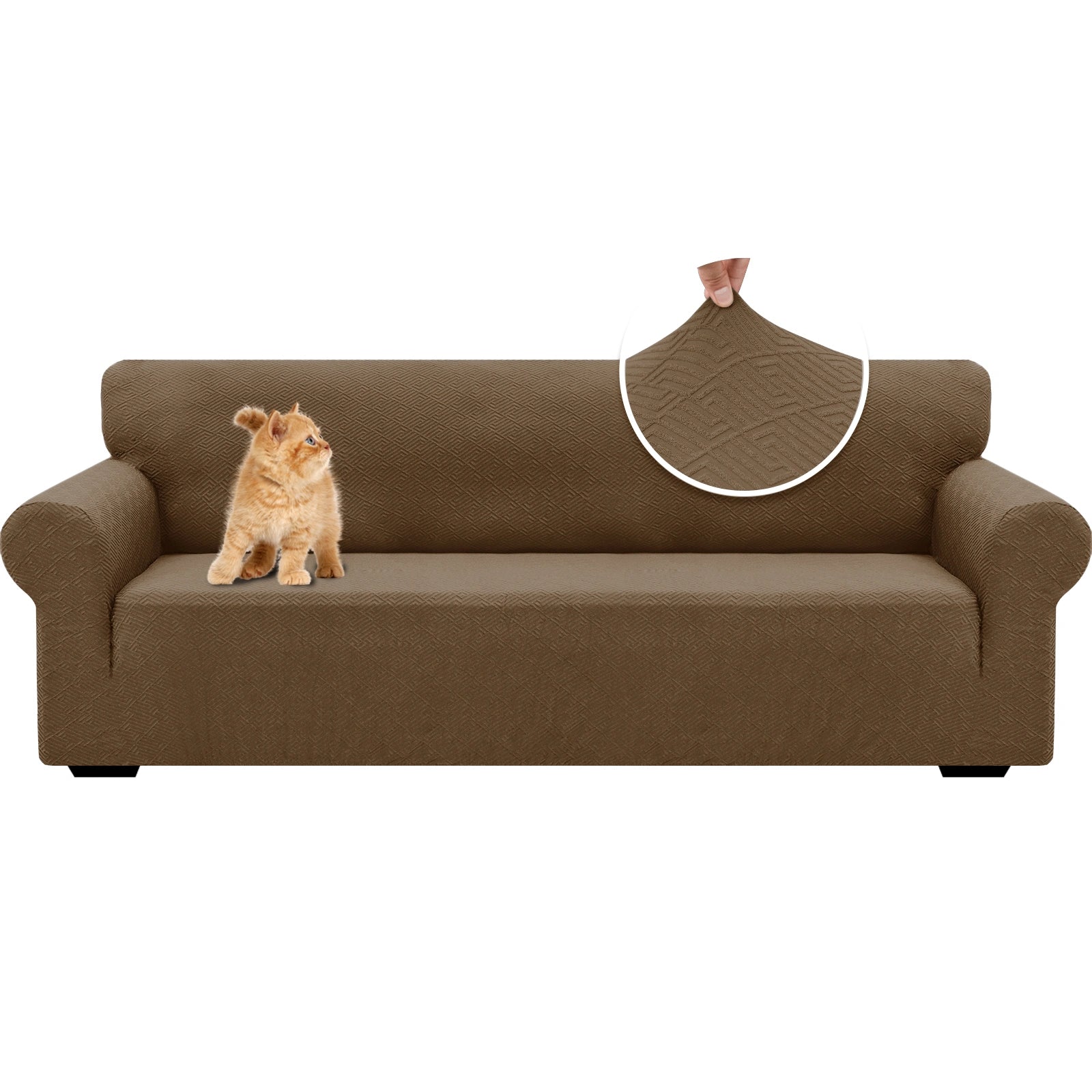 YSTYLE 4 Seater Sofa Cover – Stretch Fit, Pet Scratch Resistant, Geometric Jacquard, Anti-Slip, Washable-Back Shape