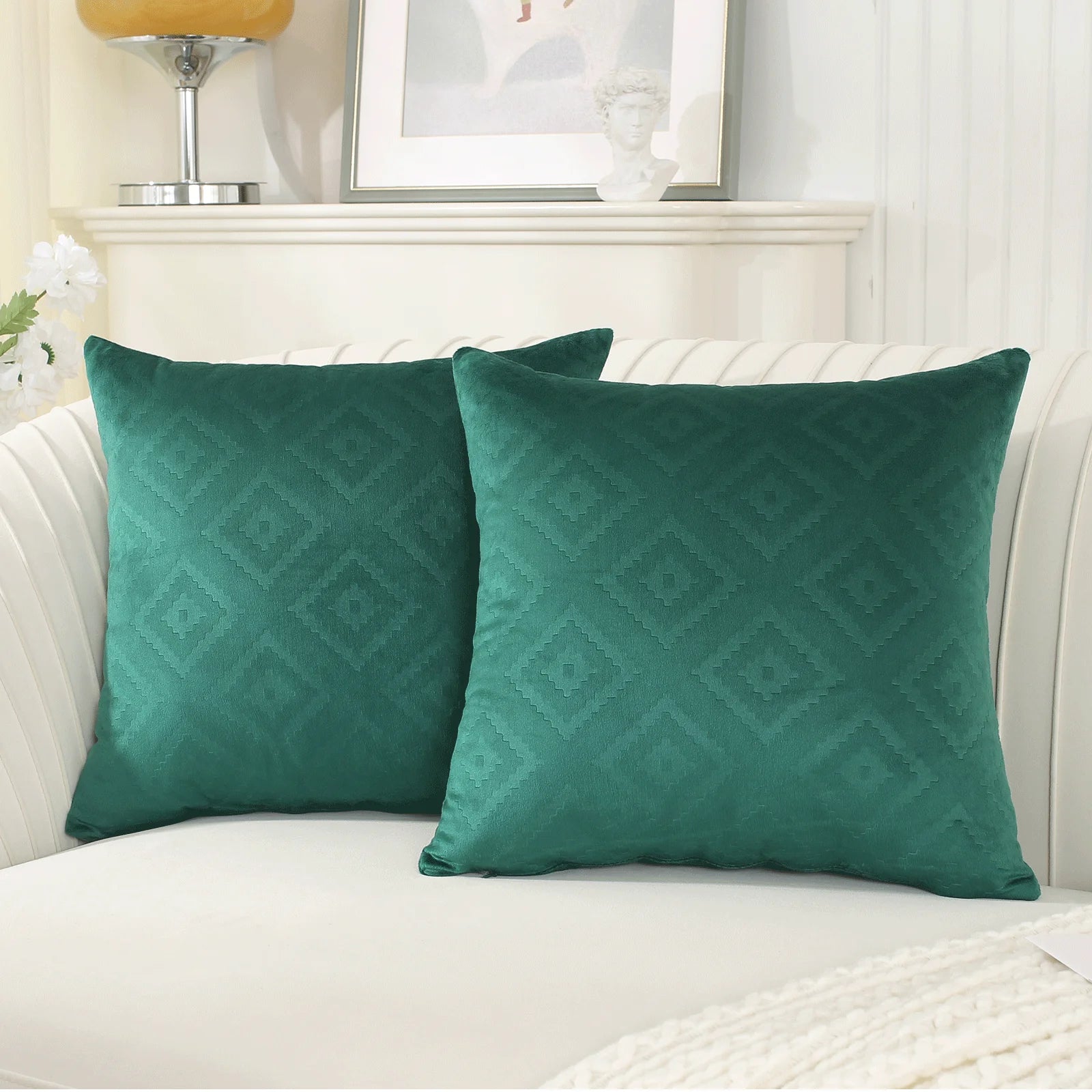 YSTYLE Velvet Sofa Cushion Covers, Decorative Throw Pillow Covers, 2 pcs, Hidden Zipper-Square shape