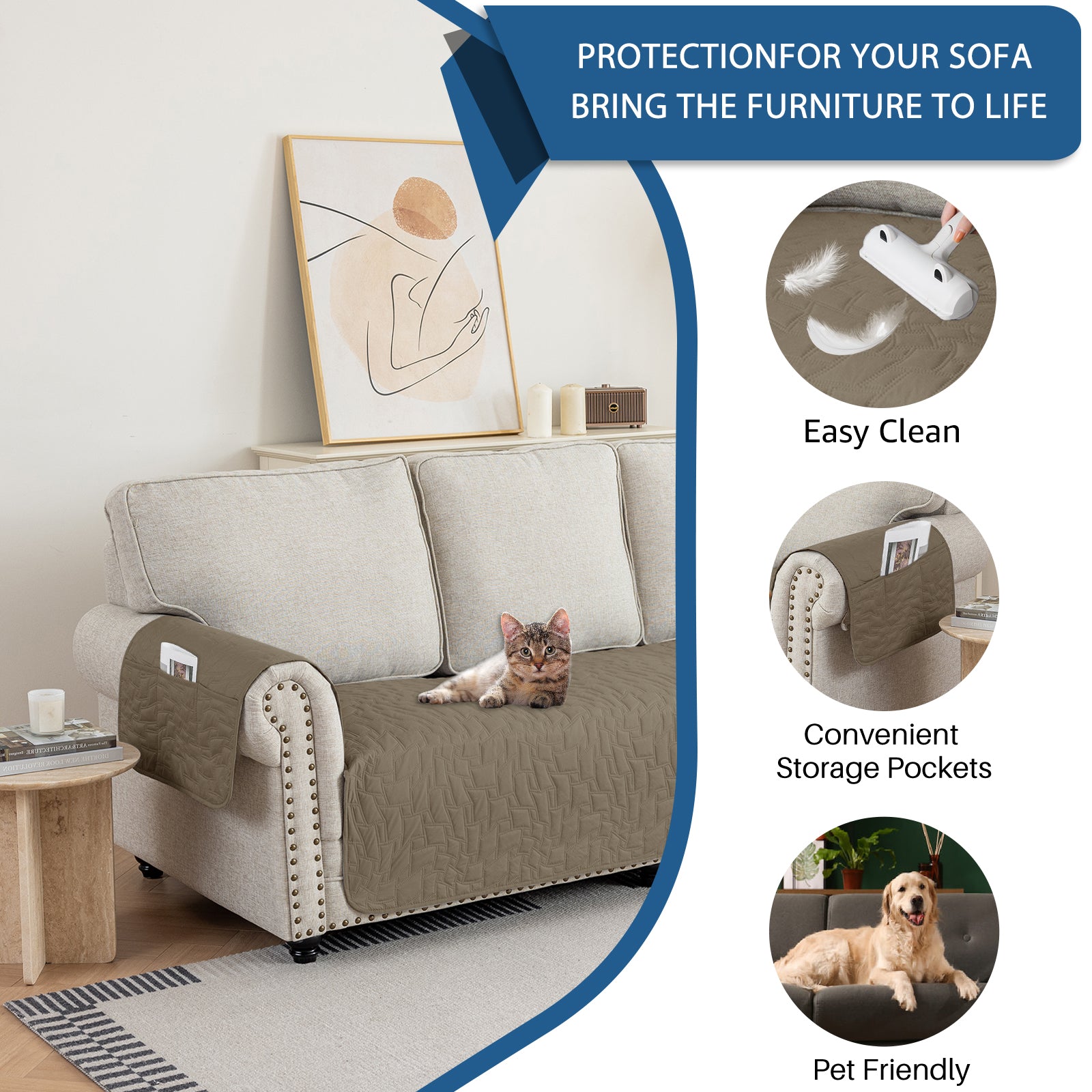 YSTYLE imperméable 3 Seater Armchair couverture antidérapant for Pet protection