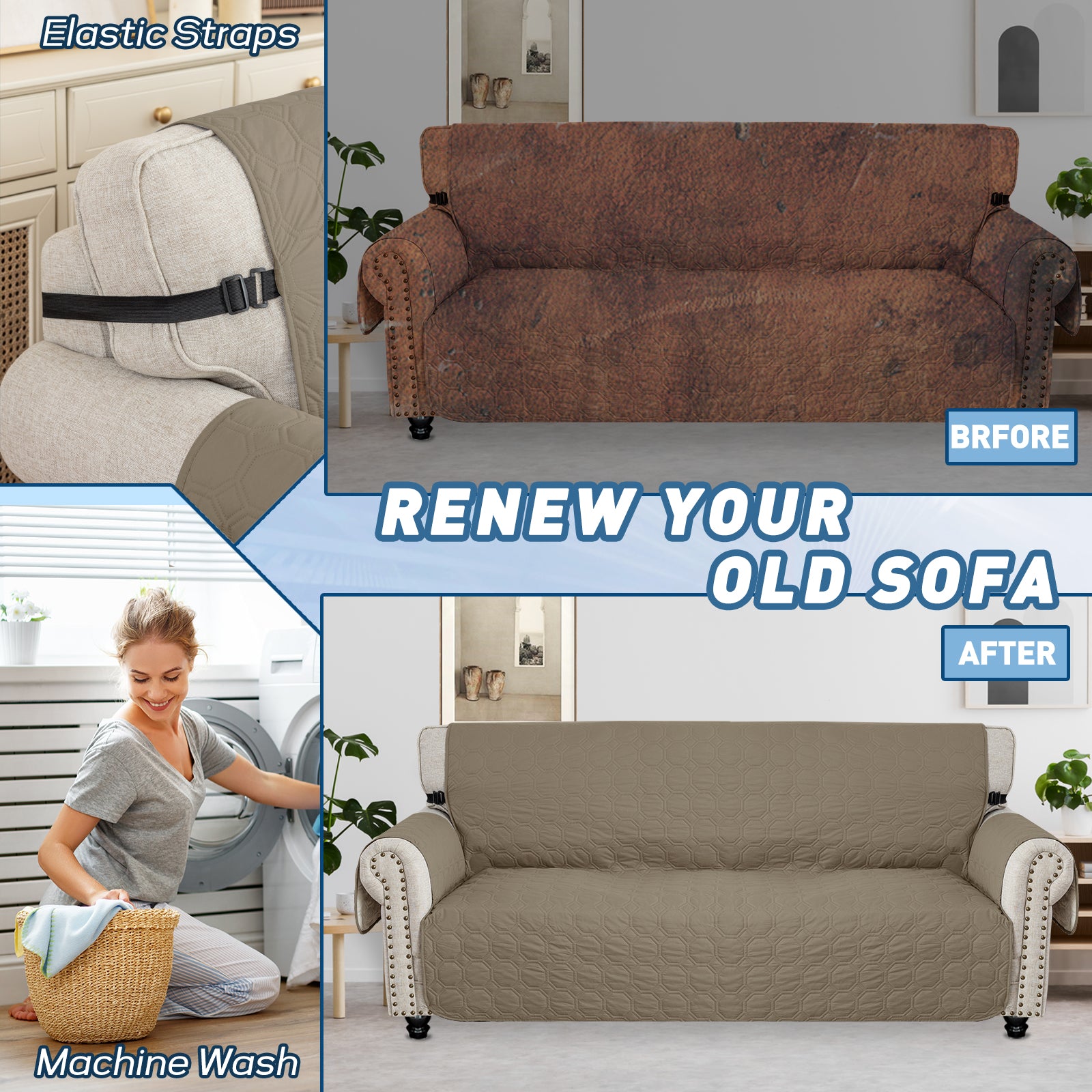 Copertura per divano impermeabile YSTYLE per 3 posti con braccioli, antiscivolo