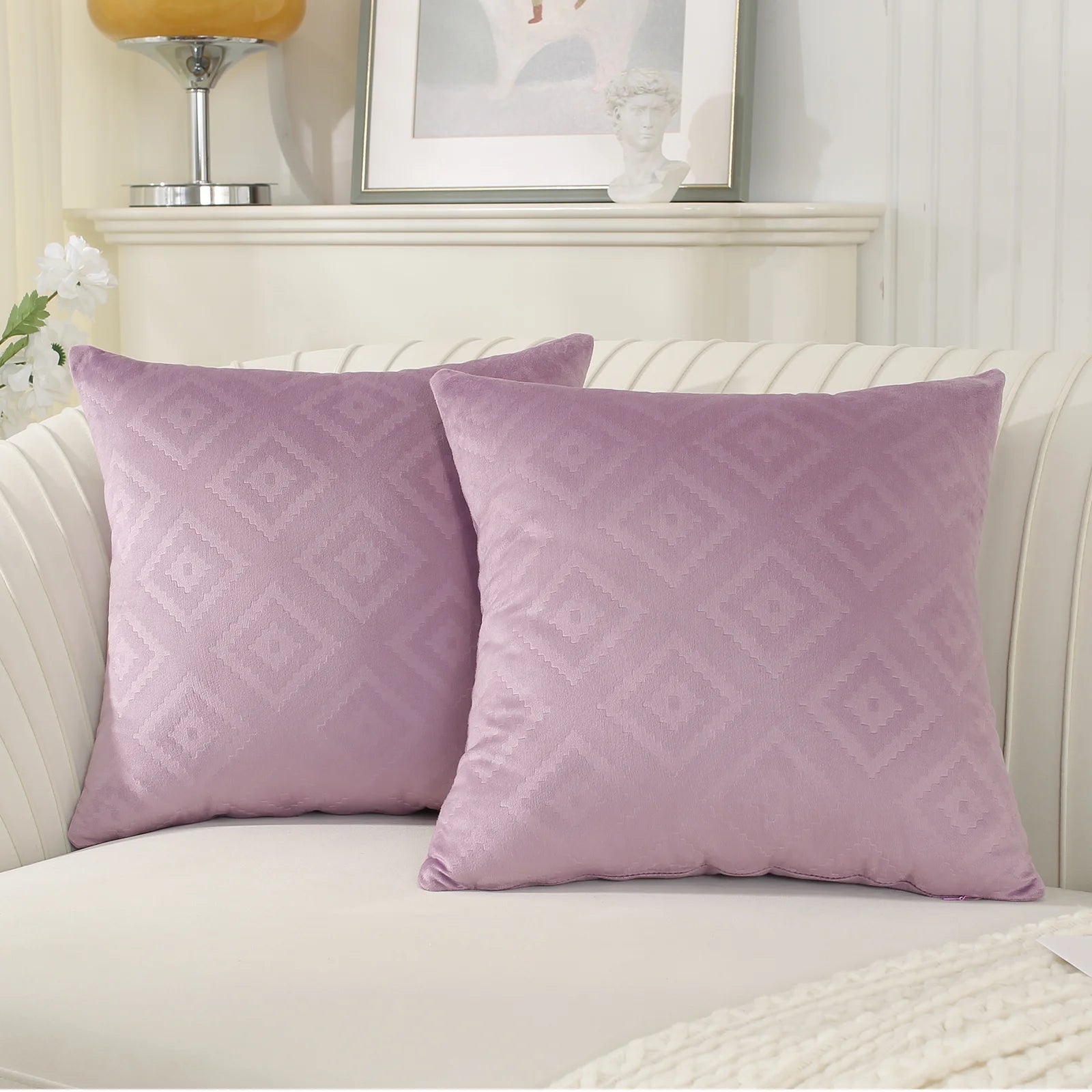 YSTYLE Velvet Sofa Cushion Covers, Decorative Throw Pillow Covers, 2 pcs, Hidden Zipper-Square shape