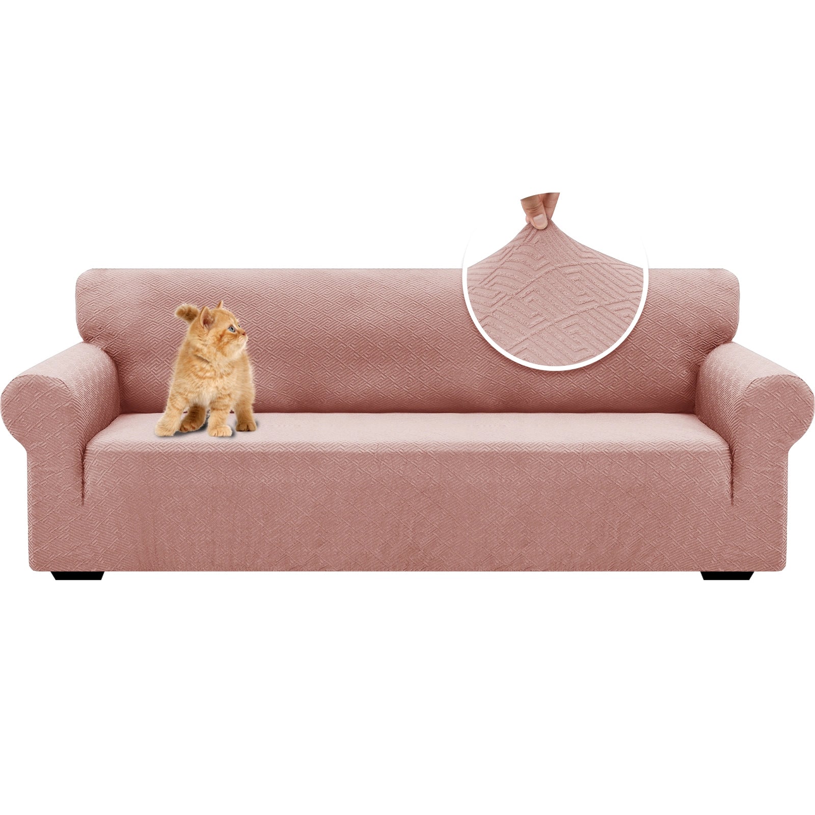 YSTYLE 4 Seater Sofa Cover – Stretch Fit, Pet Scratch Resistant, Geometric Jacquard, Anti-Slip, Washable-Back Shape