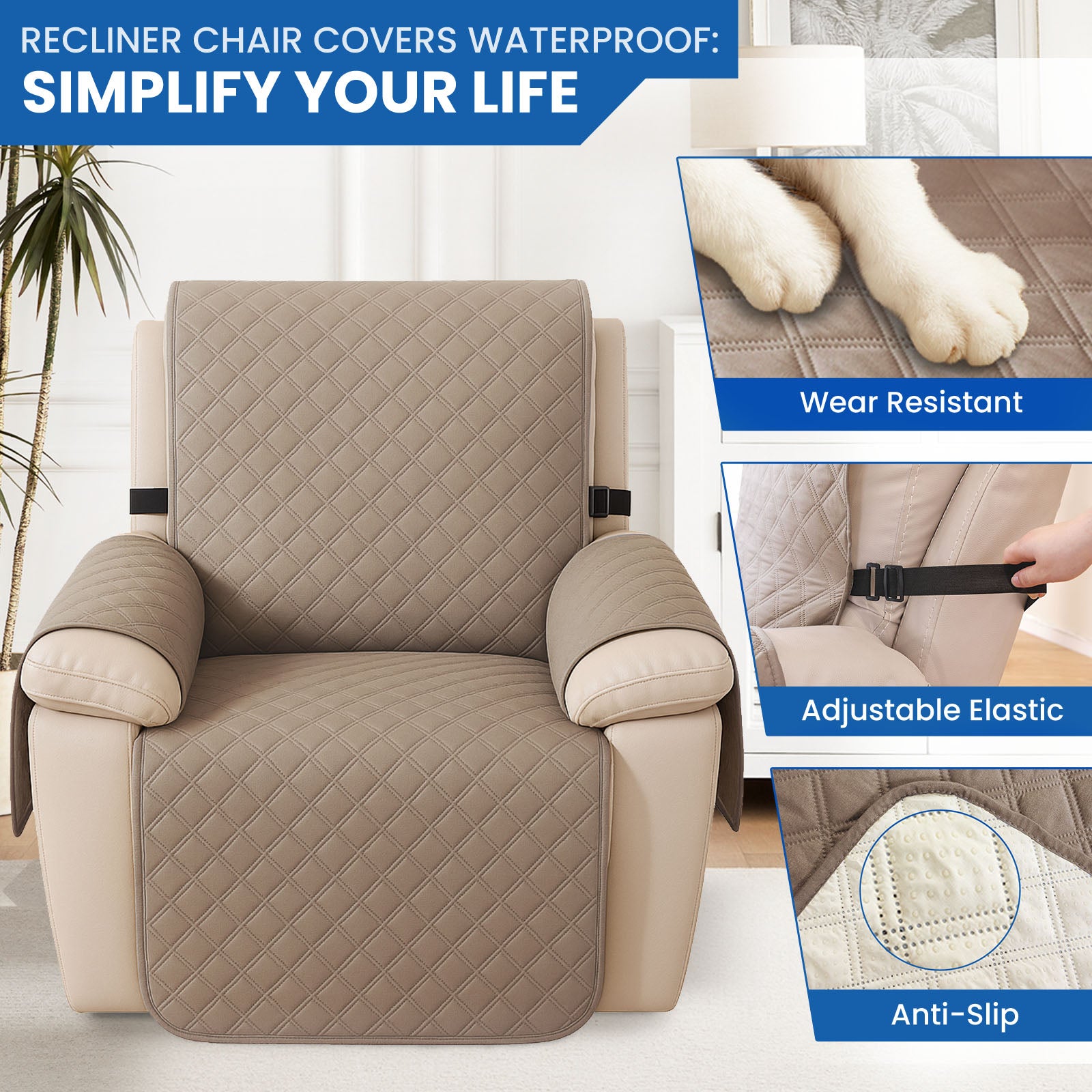 YSTYLE Waterproof Armchair Cover with Pockets and Non Slip Backing-YSTYLE