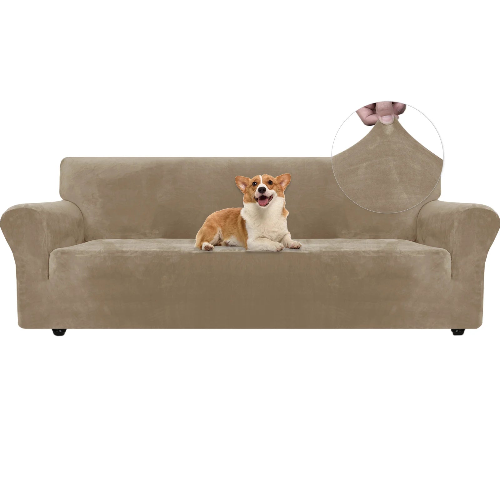 YSTYLE Velvet 4 Seater Sofa Cover – Stretch Fit, Anti-Scratch, Pet-Friendly, Non-Slip, Washable