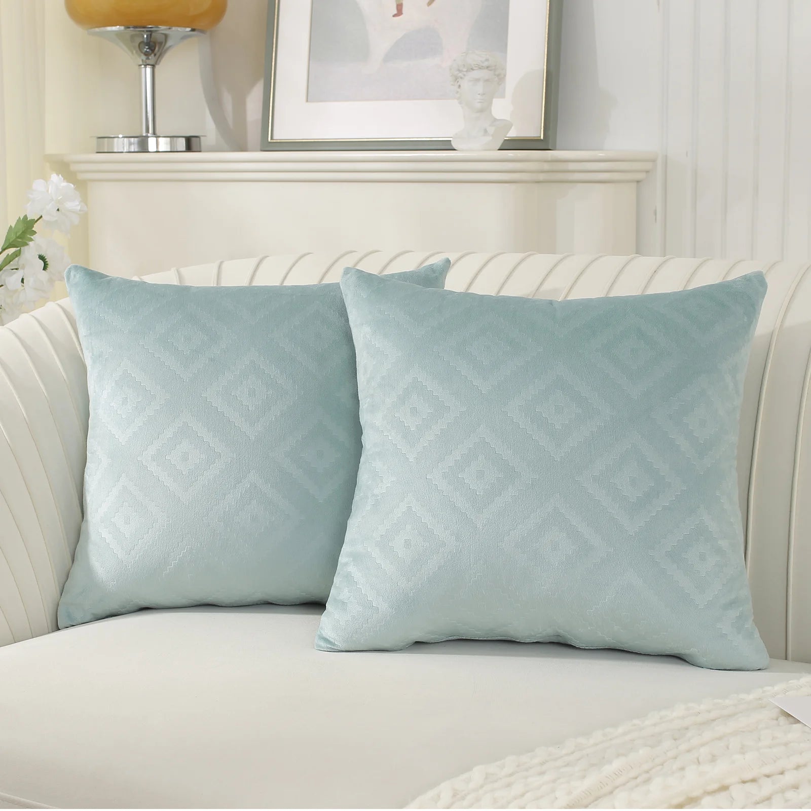 YSTYLE Velvet Sofa Cushion Covers, Decorative Throw Pillow Covers, 2 pcs, Hidden Zipper-Square shape