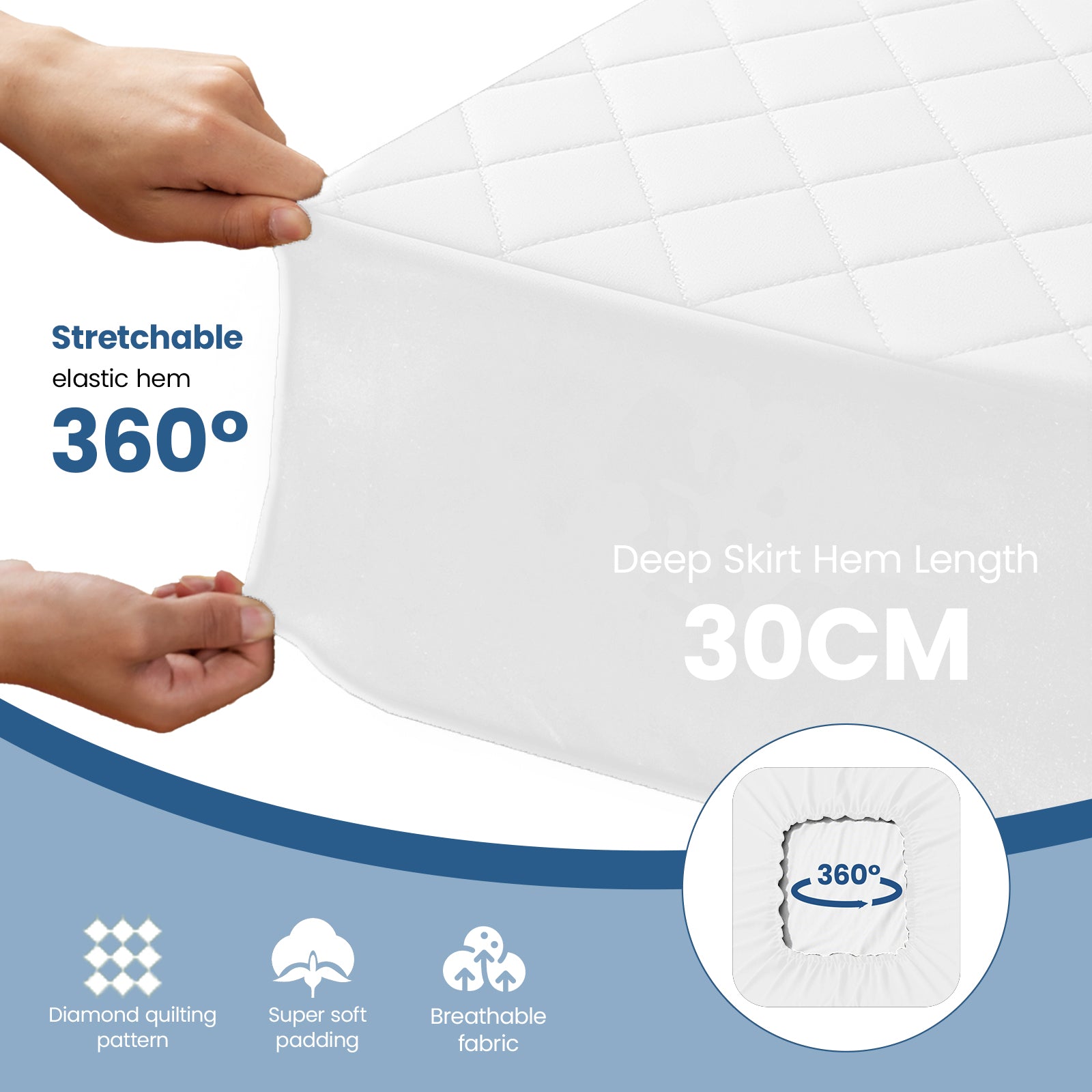 Waterproof Quilted Mattress Protector with Deep Pocket Elastic Fit
