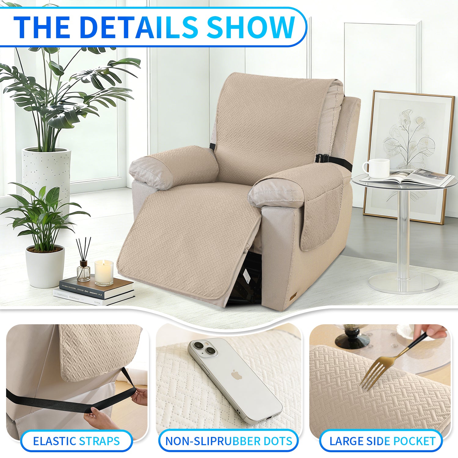 imperméable Armchair couverture with antidérapant Back and Side Pockets