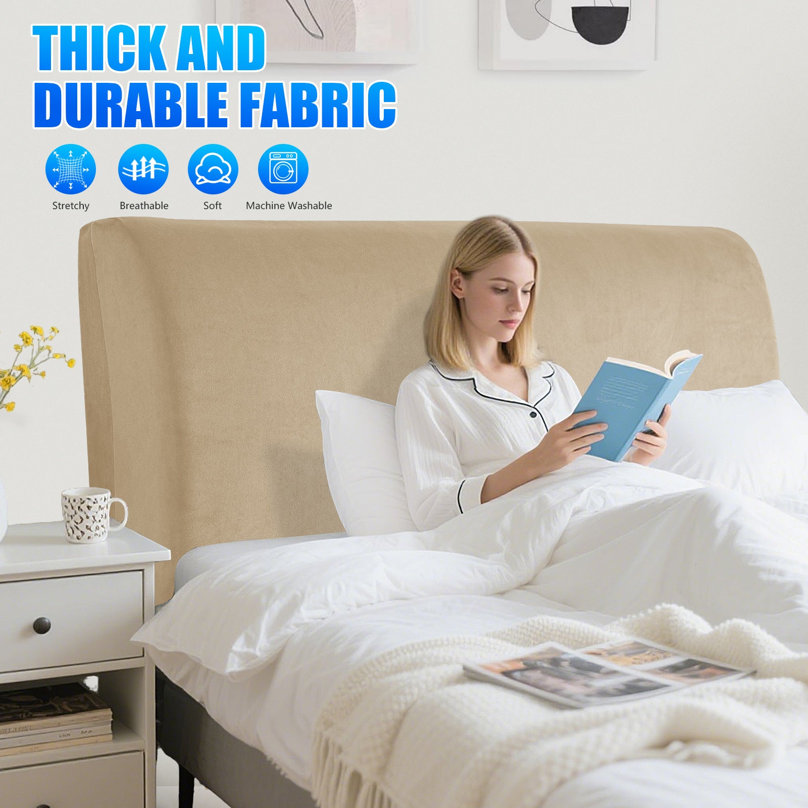 Ystyle 180cm Velvet Headboard Cover, Elastic Slipcover for Bed Headboard, Solid Color Washable Headboard Protector for Single/Double Beds