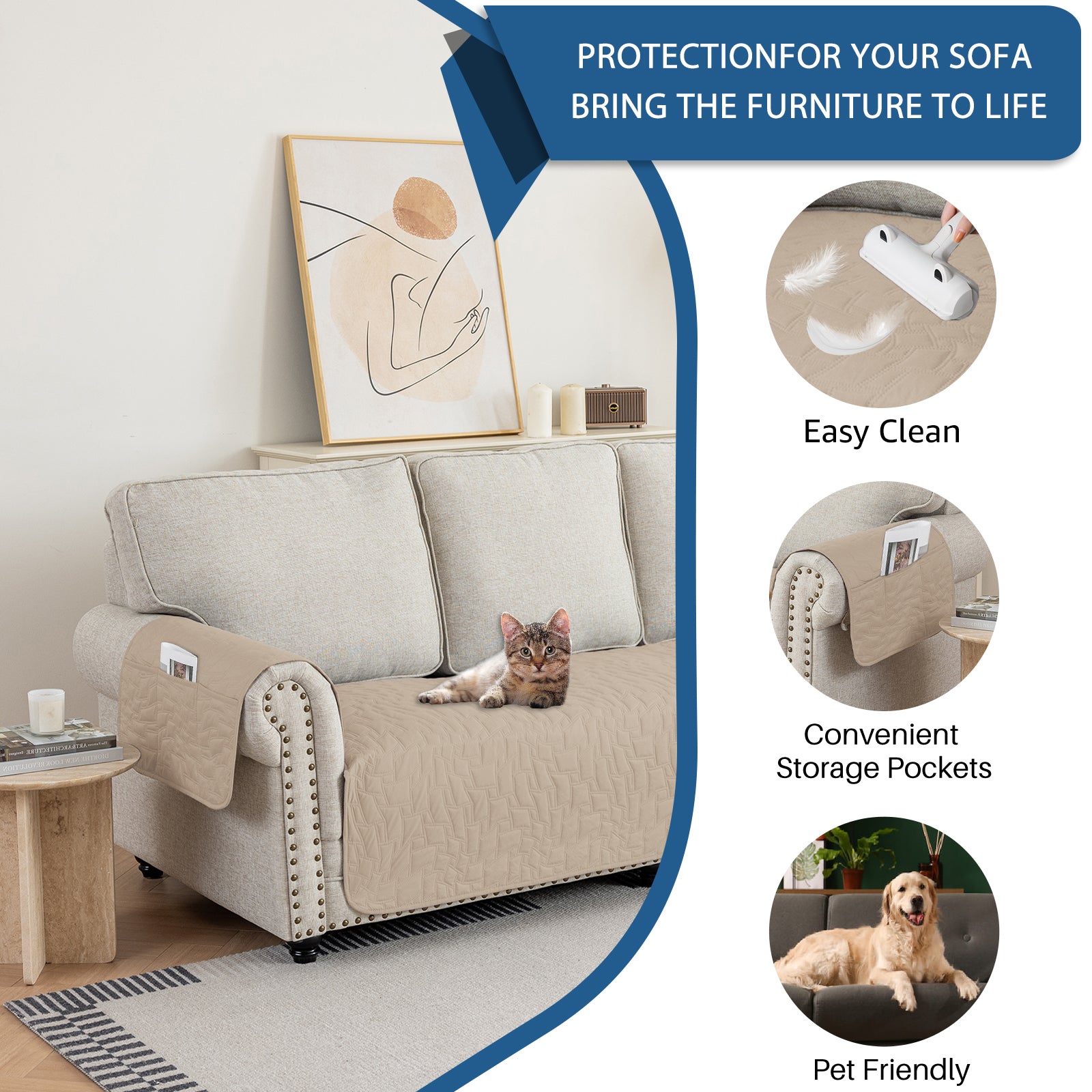 YSTYLE imperméable 3 Seater Armchair couverture antidérapant for Pet protection
