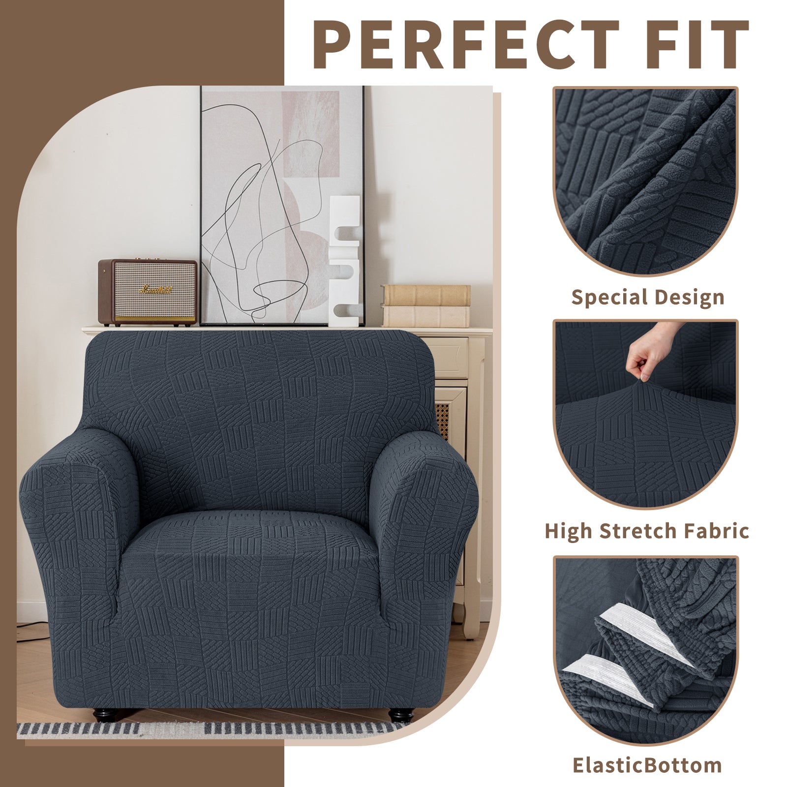 Copertura per divano a 1 posto YSTYLE Stretch 78-116cm con motivo geometrico