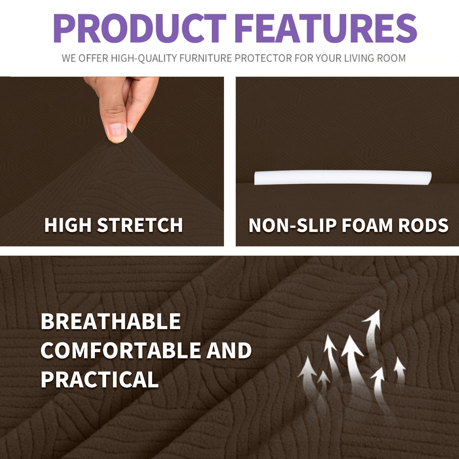 YSTYLE Hoch Stretch 3-Sitzer Sofa Bezug Anti-Rutsch Waschbar