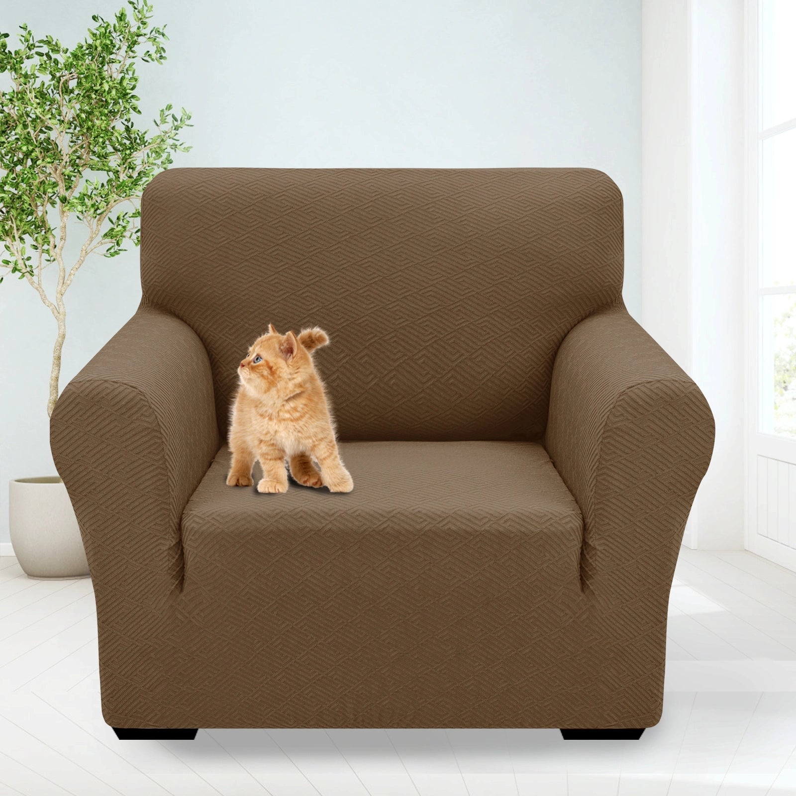 YSTYLE 1 Seater Sofa Cover – Stretch Fit, Pet Scratch Resistant, Geometric Jacquard, Anti-Slip, Washable-Back Shape