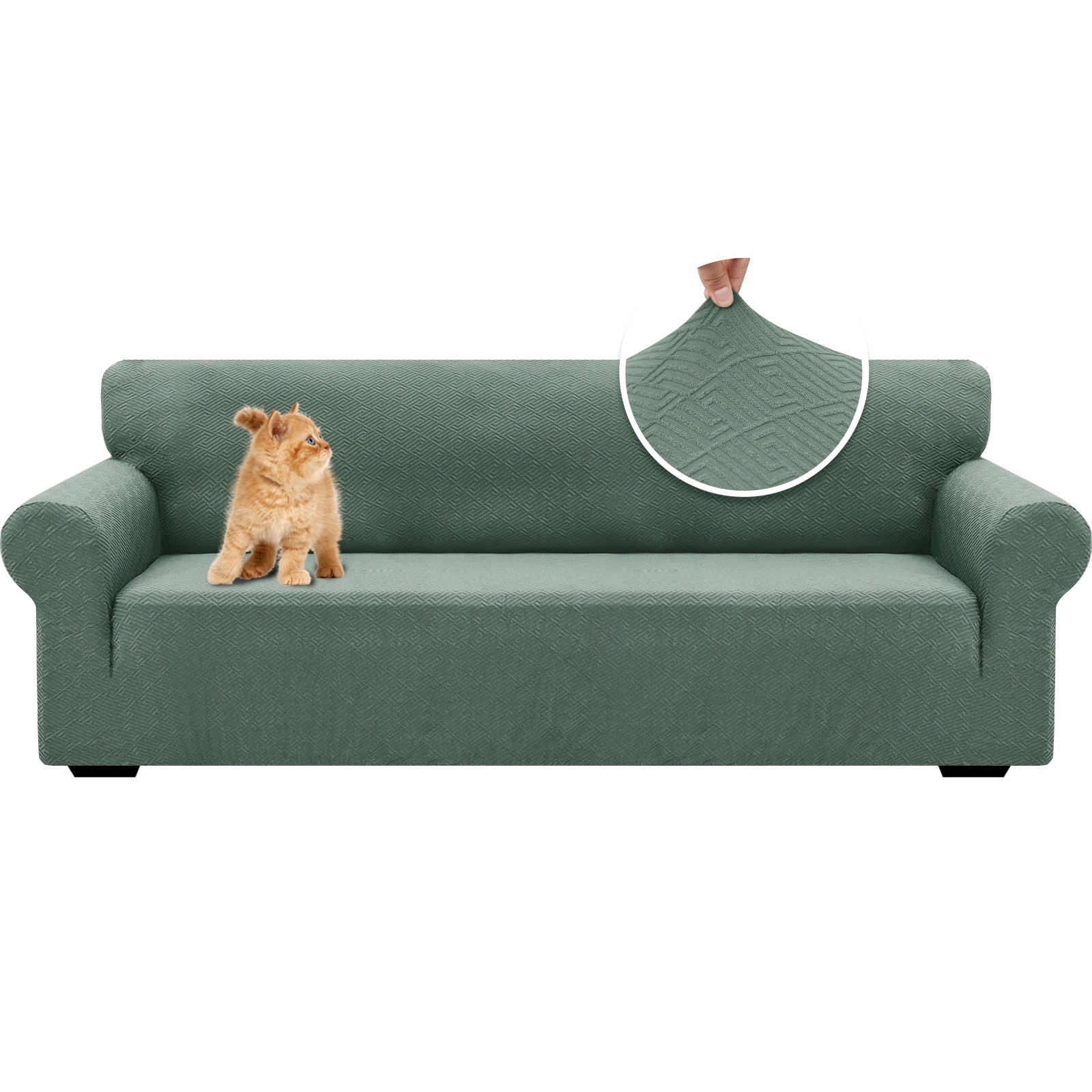 YSTYLE 4 Seater Sofa Cover – Stretch Fit, Pet Scratch Resistant, Geometric Jacquard, Anti-Slip, Washable-Back Shape