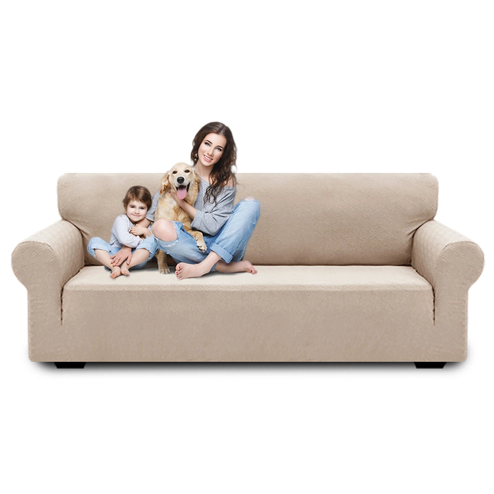 YSTYLE Stretch 4 Seater Sofa Cover with Armrests Geometric Jacquard Pattern-YSTYLE