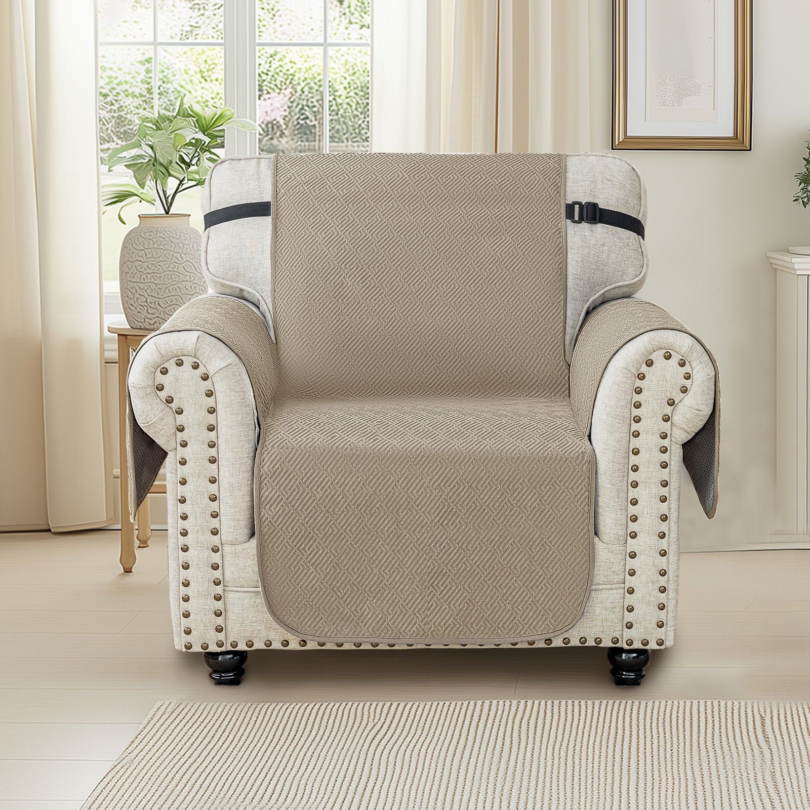 2 Seater Sofa Cover with Armrests in Scratch-Resistant Non-Slip Fabric