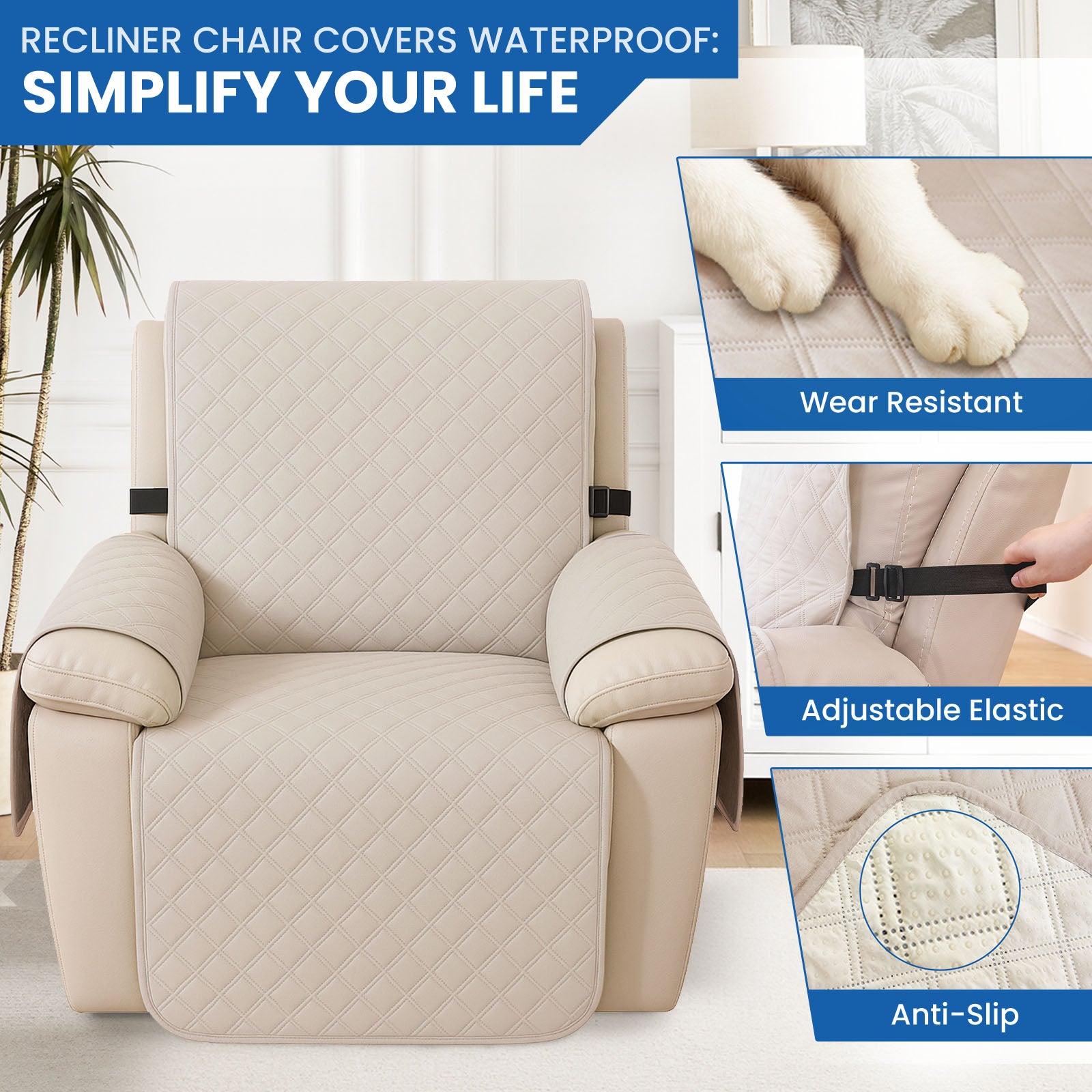 YSTYLE Waterproof Armchair Cover with Pockets and Non Slip Backing-YSTYLE