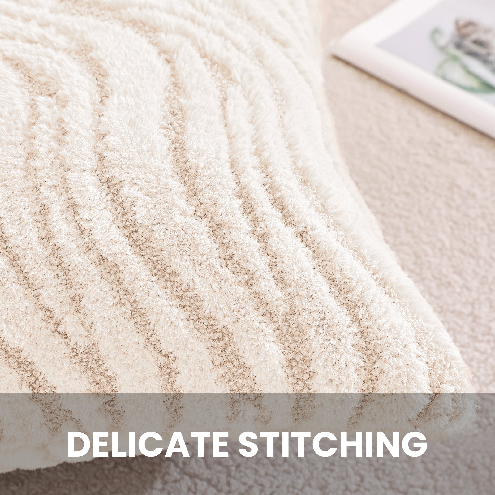 Ystyle Sofa Cushion Covers 60 x 60 cm Set of 2 Soft Plush Striped Cushion Covers Modern Elegant Decorative Durable Cushion Covers for Sofa Living Room Bedroom