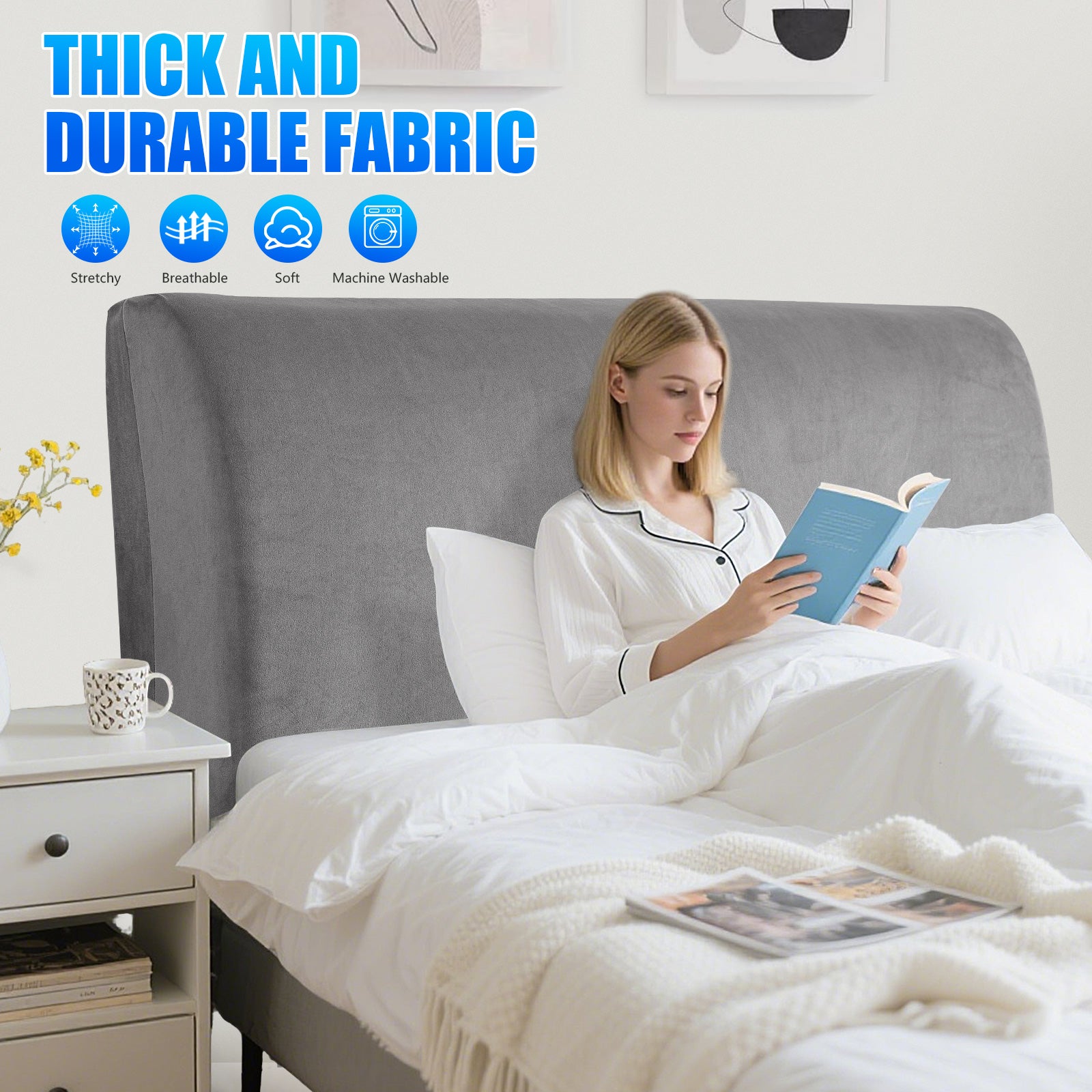 Ystyle 180cm Velvet Headboard Cover, Elastic Slipcover for Bed Headboard, Solid Color Washable Headboard Protector for Single/Double Beds