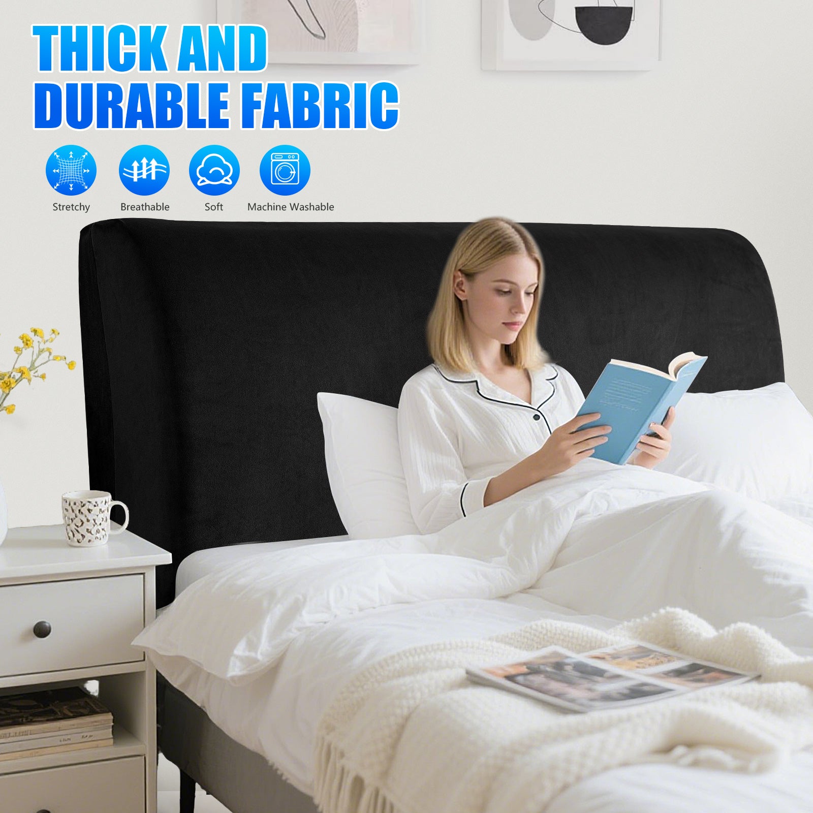 Ystyle 180cm Velvet Headboard Cover, Elastic Slipcover for Bed Headboard, Solid Color Washable Headboard Protector for Single/Double Beds