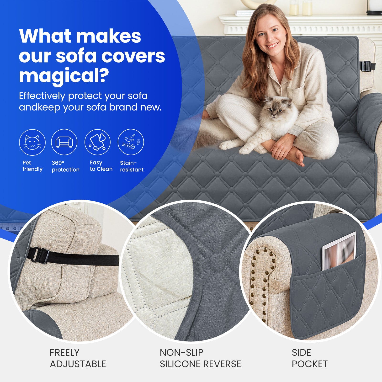 Ystyle Waterproof 3 Seater Corner Sofa Cover Reversible 225 cm