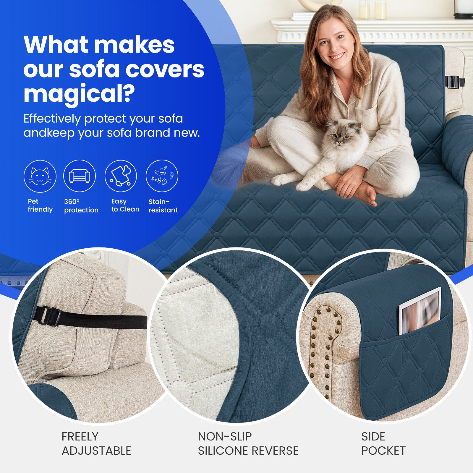 Ystyle Waterproof 3 Seater Corner Sofa Cover Reversible 225 cm