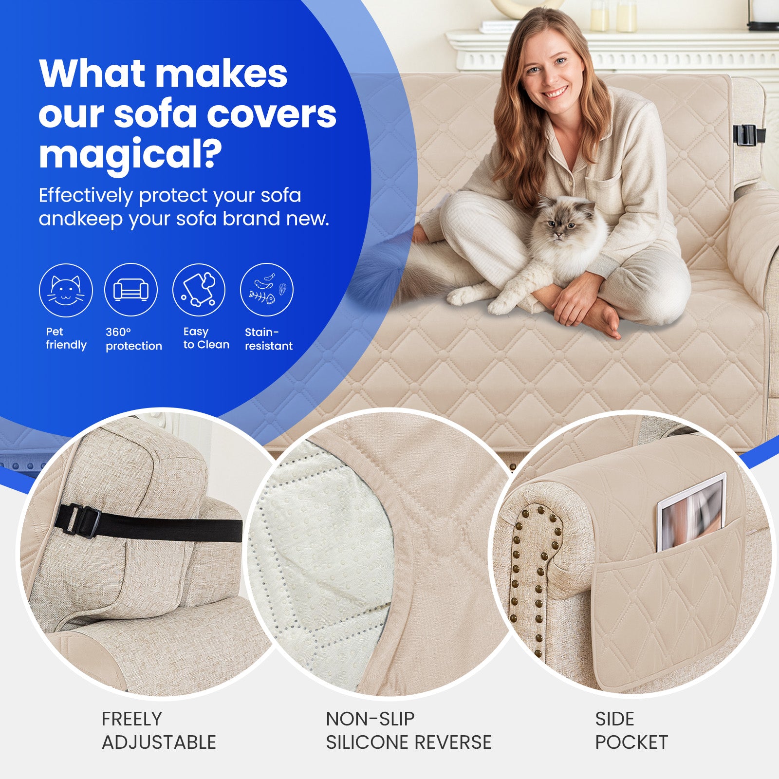 Ystyle Waterproof 3 Seater Corner Sofa Cover Reversible 225 cm