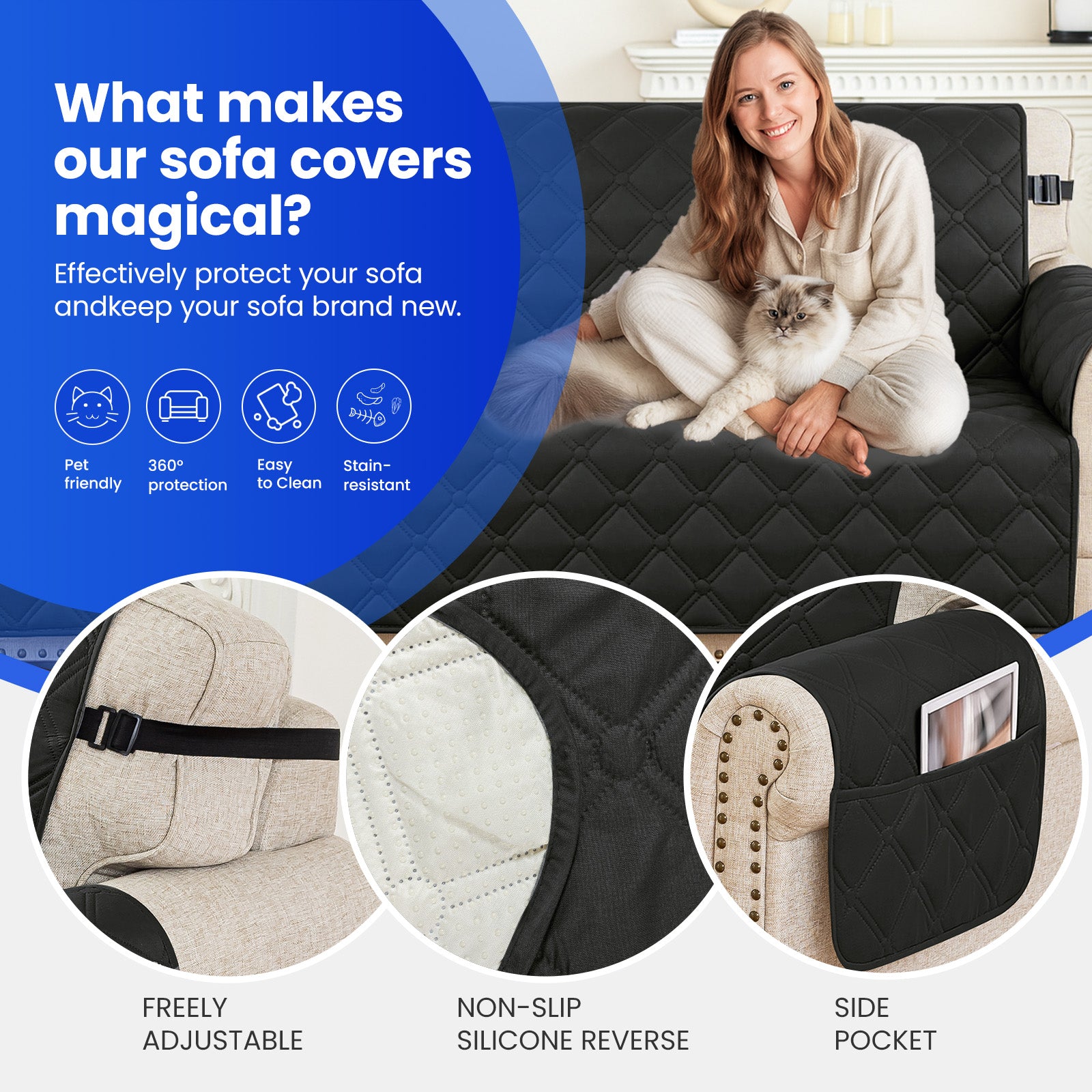 Ystyle Waterproof 3 Seater Corner Sofa Cover Reversible 225 cm