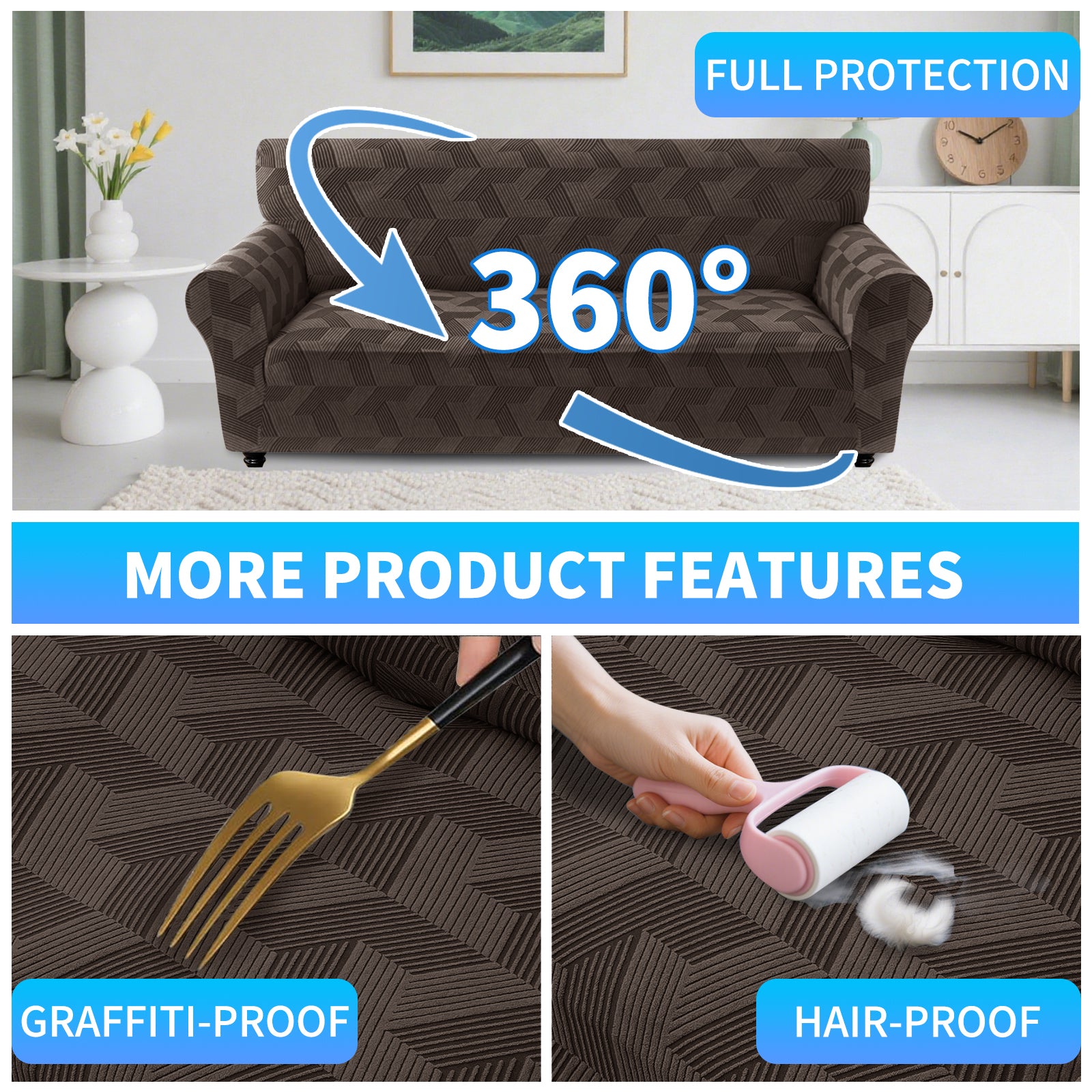 Ystyle 1-Seat Sofa Cover with Armrests, Elastic Universal Sofa Protector, Stain-Resistant & Non-Slip Sofa Slipcover, Anti-Scratch, Super Stretch, Machine Washable