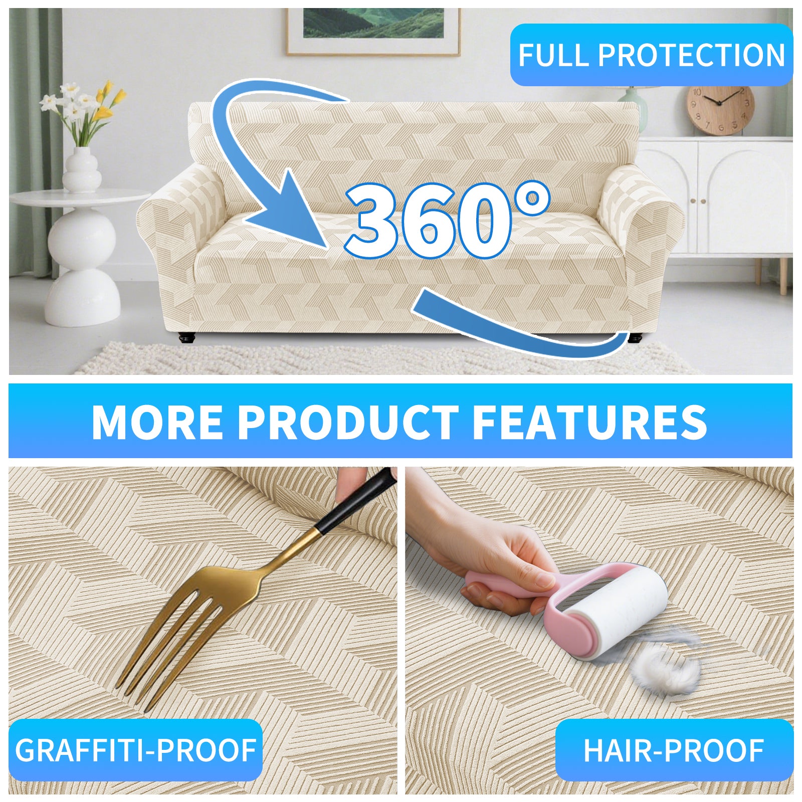 Ystyle 1-Seat Sofa Cover with Armrests, Elastic Universal Sofa Protector, Stain-Resistant & Non-Slip Sofa Slipcover, Anti-Scratch, Super Stretch, Machine Washable