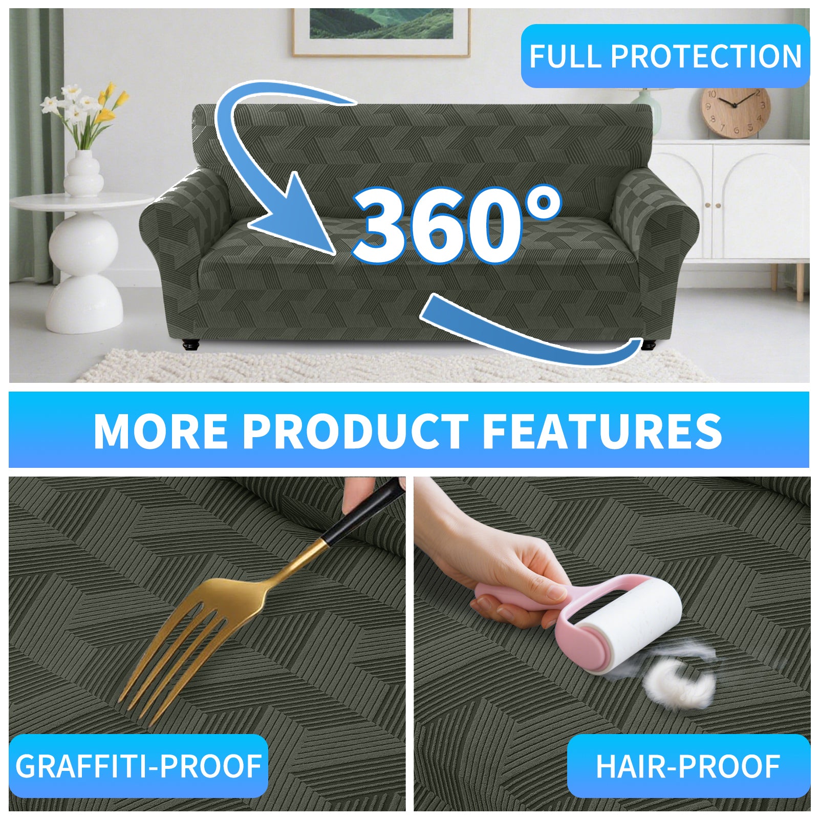 Ystyle 1-Seat Sofa Cover with Armrests, Elastic Universal Sofa Protector, Stain-Resistant & Non-Slip Sofa Slipcover, Anti-Scratch, Super Stretch, Machine Washable