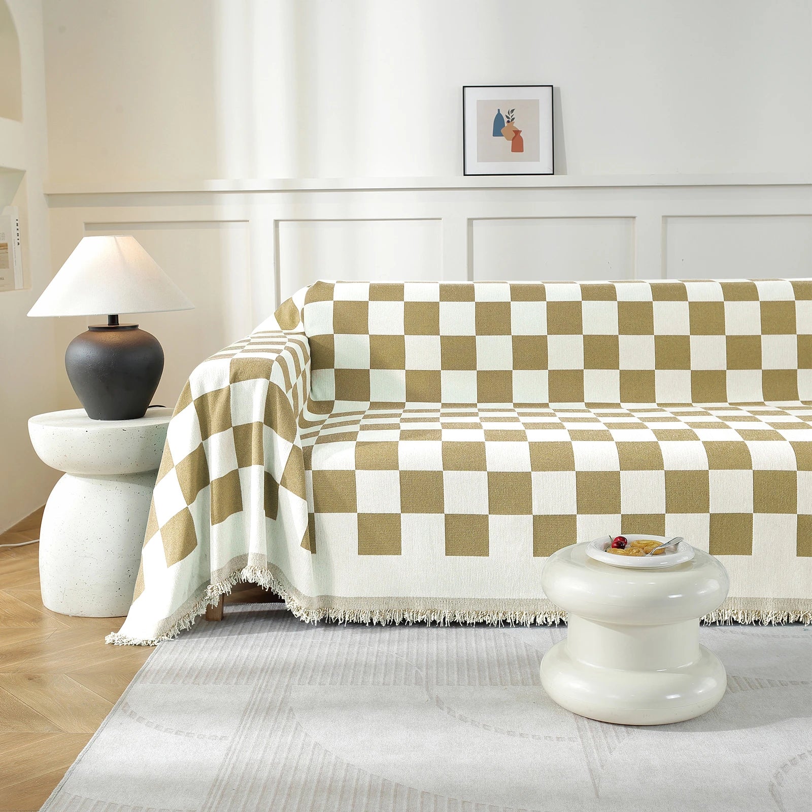 YSTYLE 4 Seater Blanket – Versatile Sofa Blanket, Full Coverage, Anti-Stain Design,Geometric Square