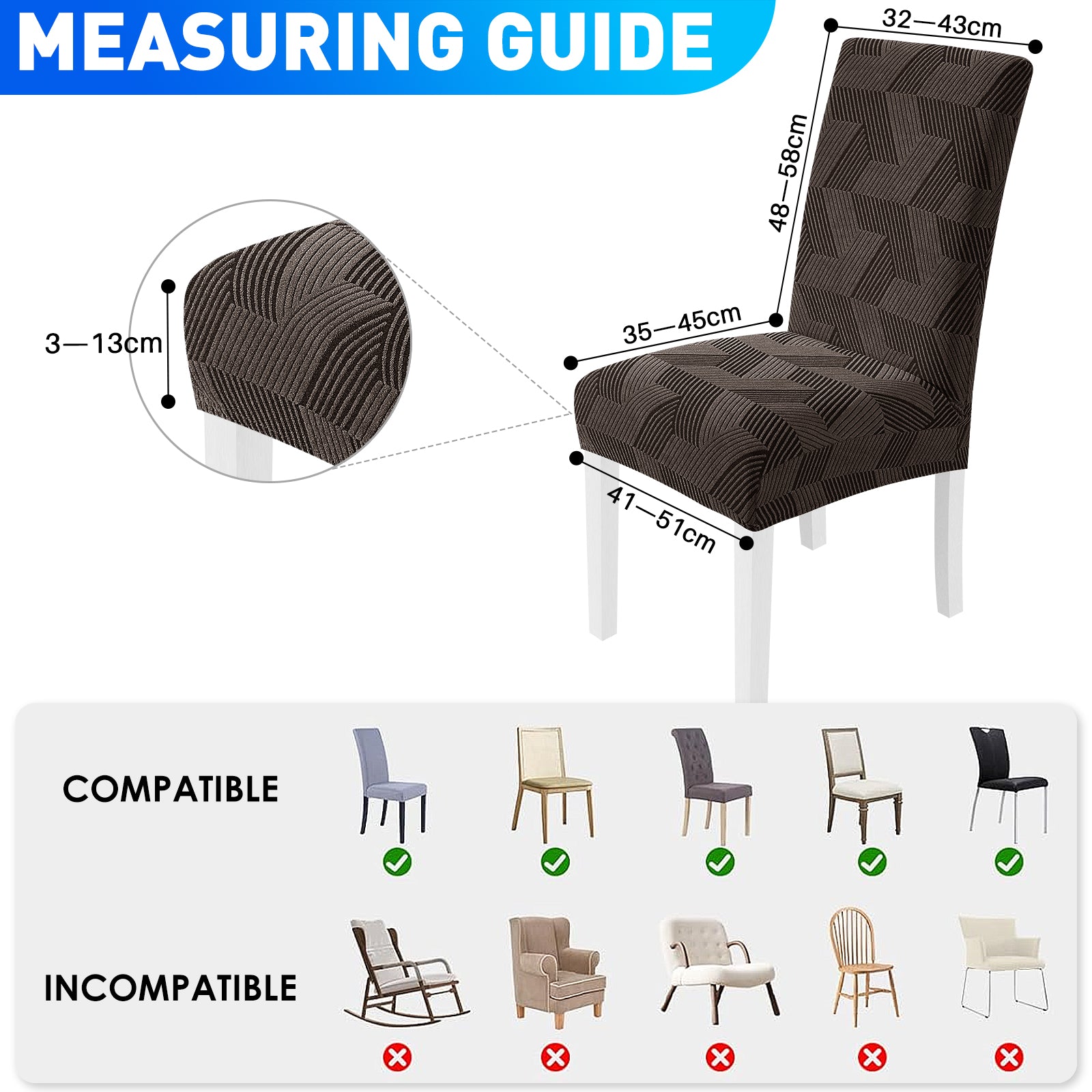 Ystyle 6-Piece Chair Covers with Backrest, Universal Kitchen Chair Covers, Removable Elastic Dining Chair Slipcovers, Stain-Resistant Chair Protectors, Washable, for Kitchen and Living Room