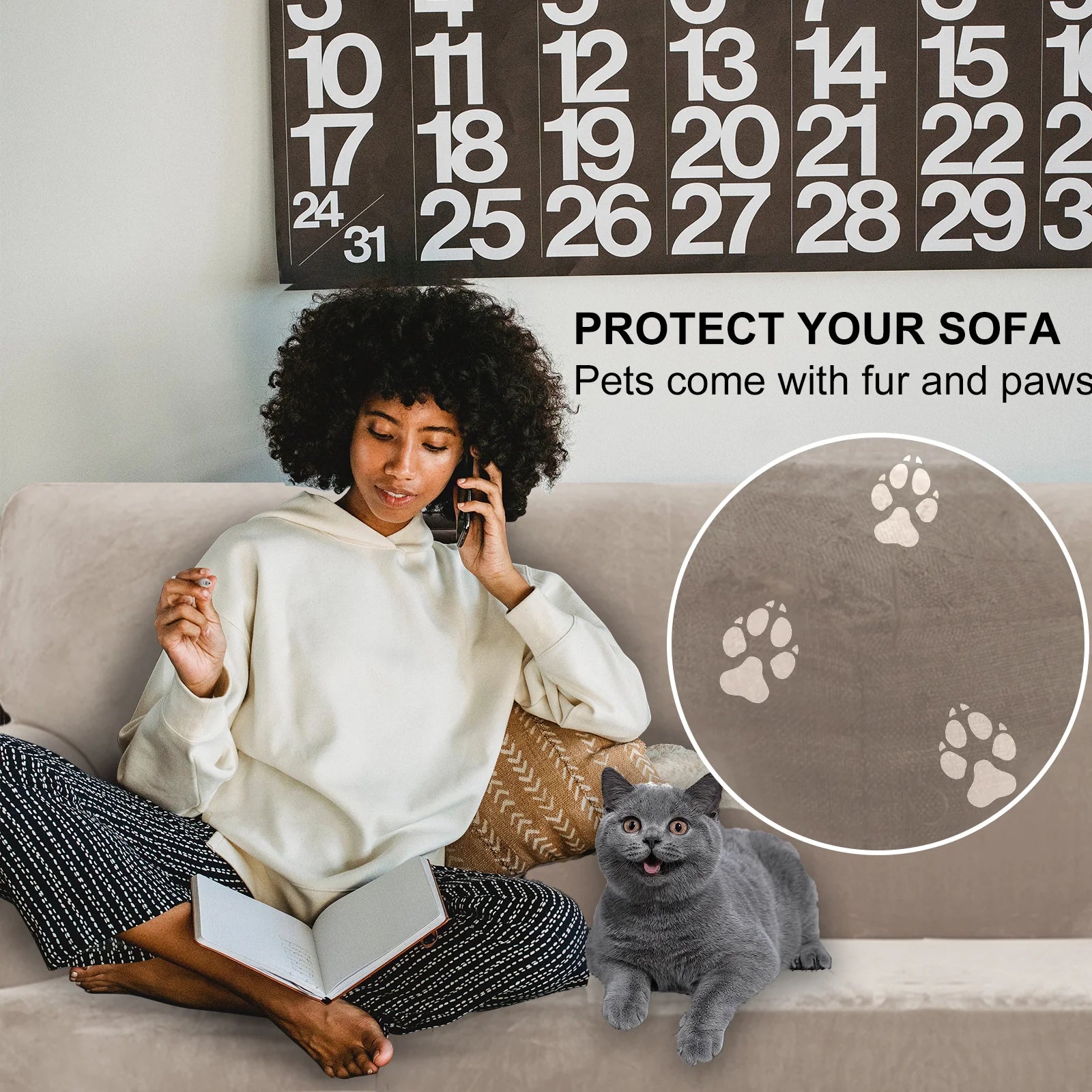 YSTYLE Velvet 1 Seater Sofa Cover – Stretch Fit, Anti-Scratch, Pet-Friendly, Non-Slip, Washable