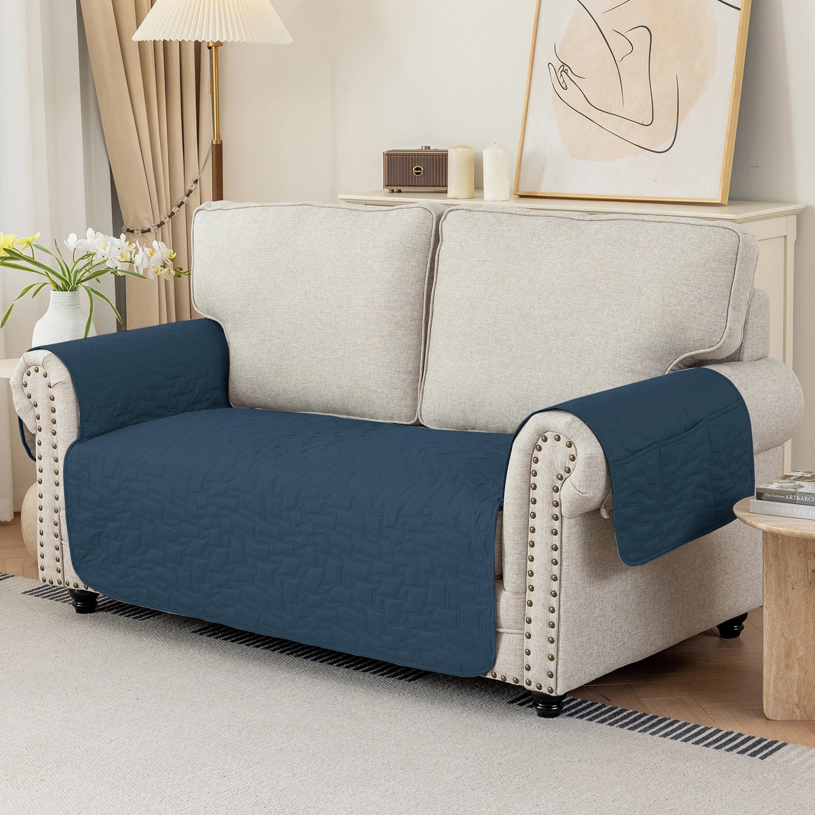 YSTYLE 2 Seater Sofa Cover Universal – Anti-Slip, Pet-Friendly, Couch Protector with Side Pockets