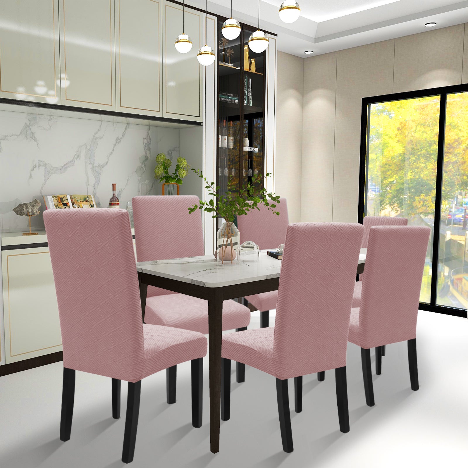 YSTYLE Stretch Chair Covers – 4 PCS, Universal Fit, Anti-Scratch, Washable, Modern Style-Jacquard Back