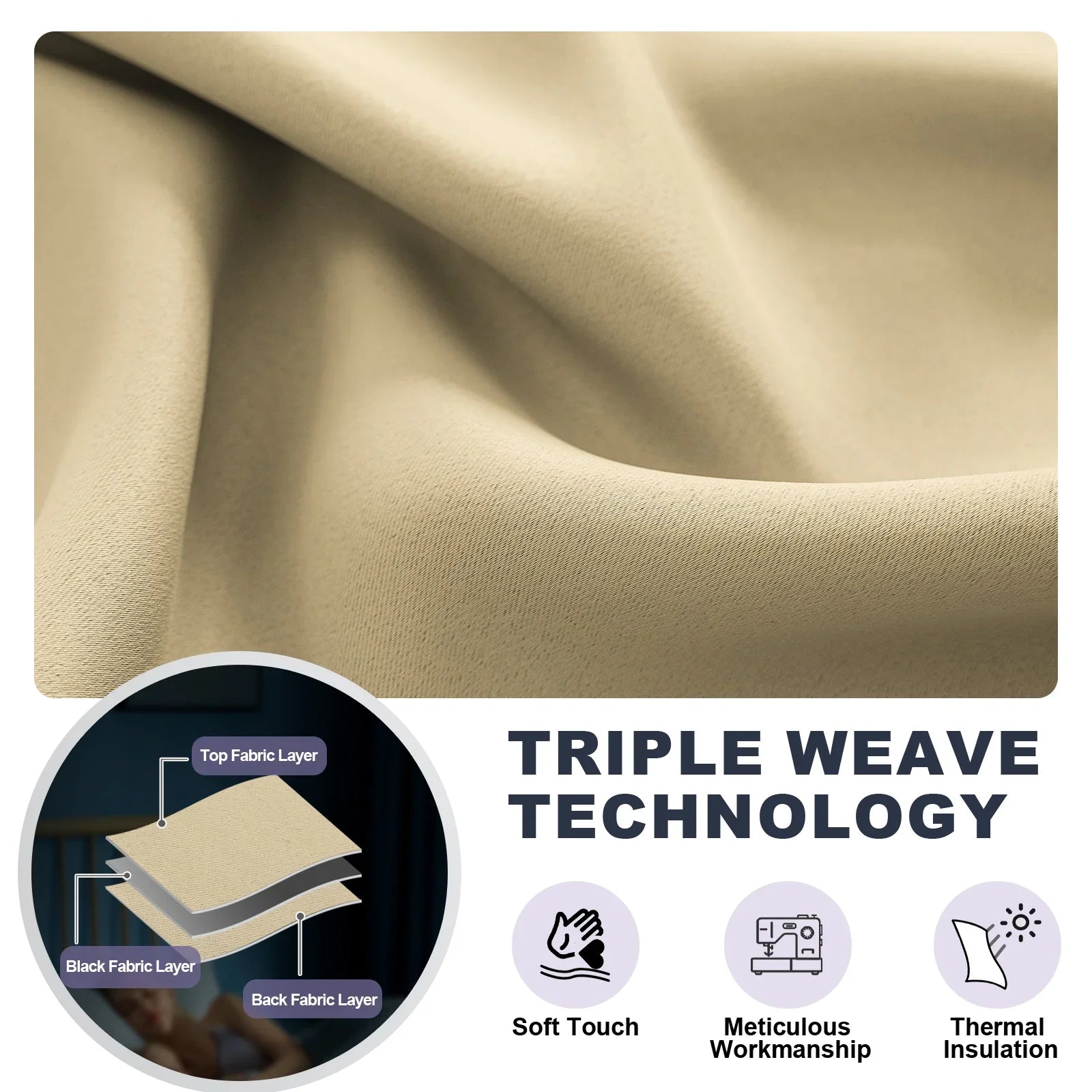 YSTYLE 2 Pieces Waterproof Blackout Curtains Thermal Insulated-YSTYLE