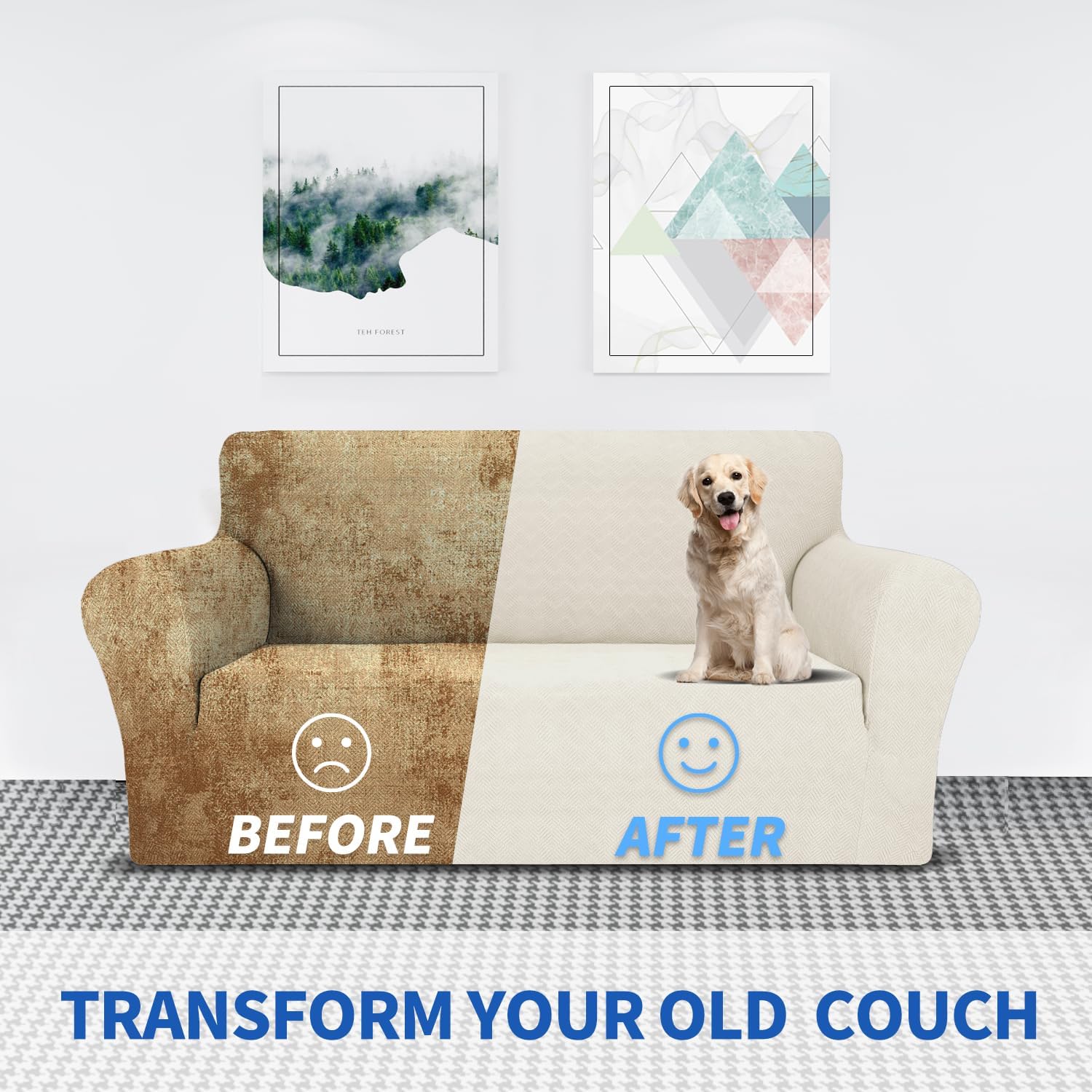 YSTYLE Cubierta de Sofá para 3 Personas – Ajuste Elástico, Antideslizante, Resistente a los Animales Domésticos, Cobertura Completa, Lavable, Diamante