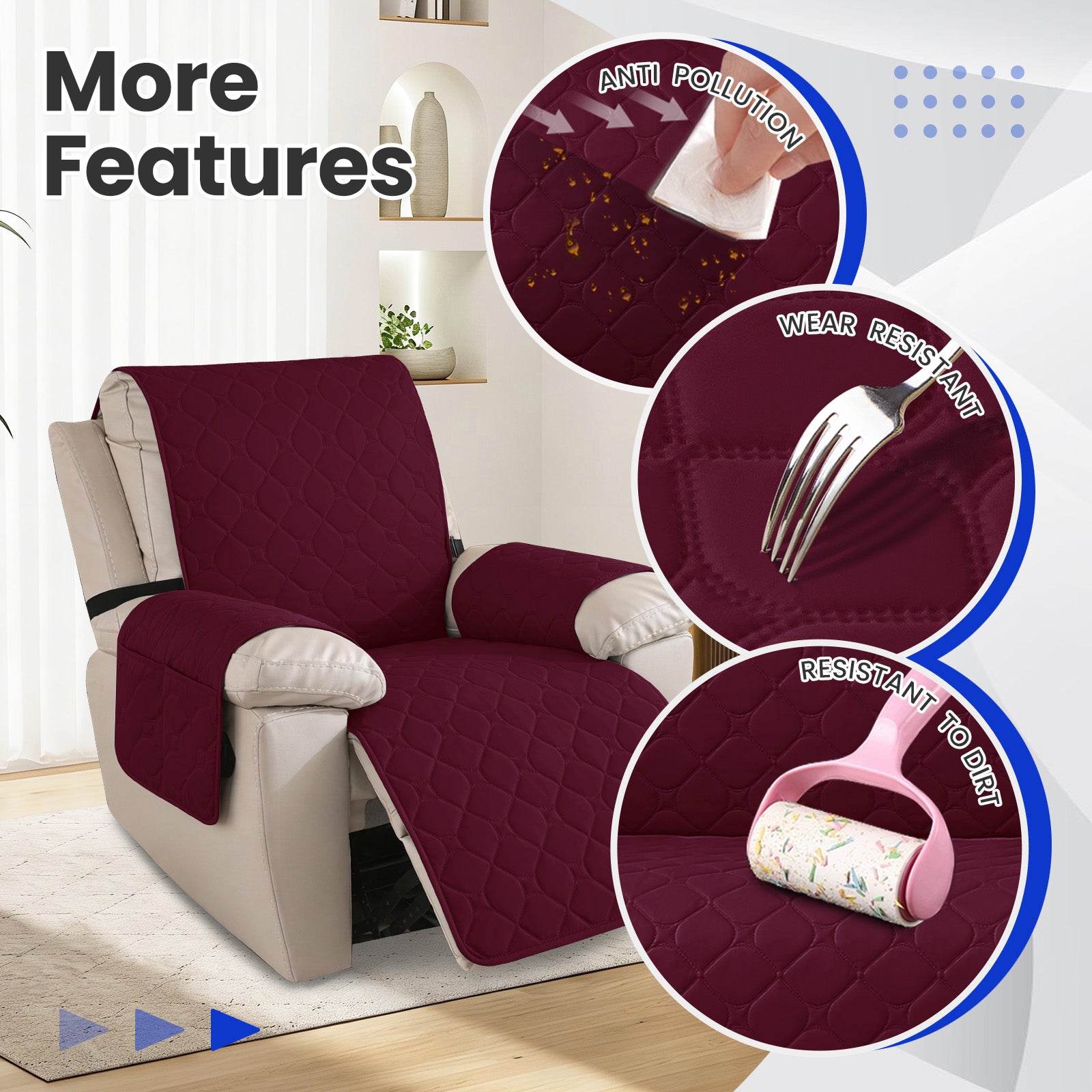 YSTYLE imperméable Recliner Armchair couverture with accoudoirs 1 Seater