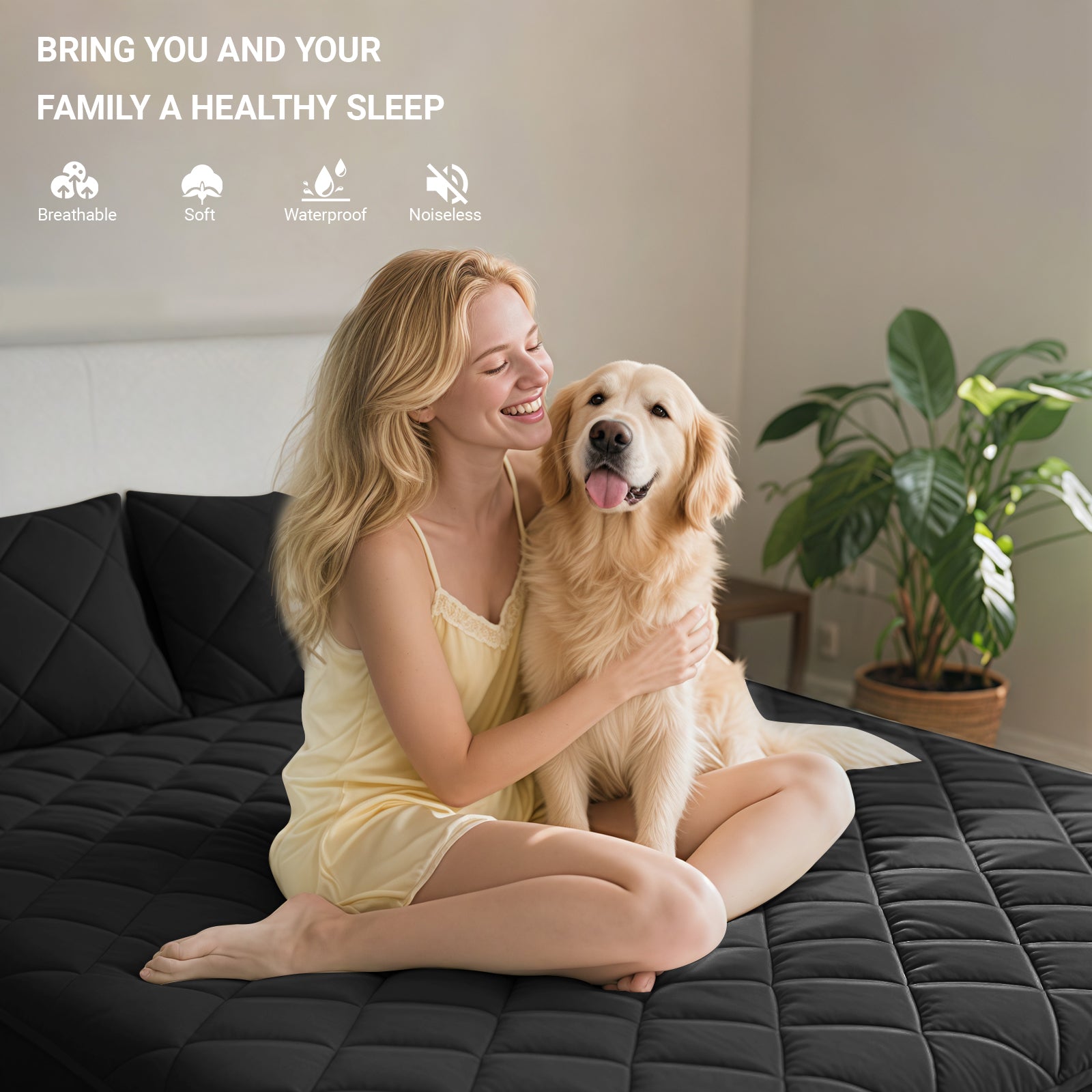 Waterproof Quilted Mattress Protector with Deep Pocket Elastic Fit