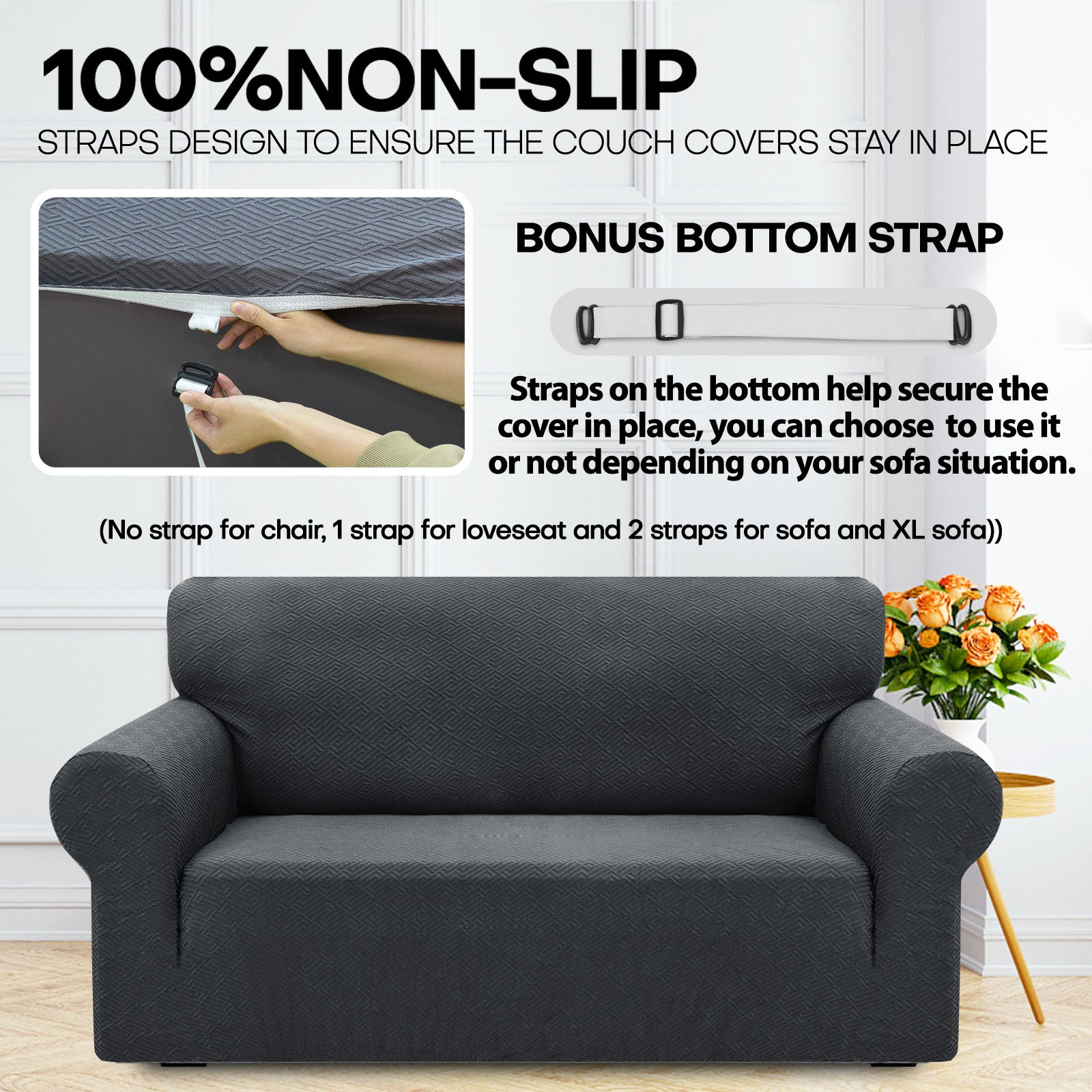 Copertura per divano a 3 posti YSTYLE Stretch con braccioli, motivo jacquard geometrico