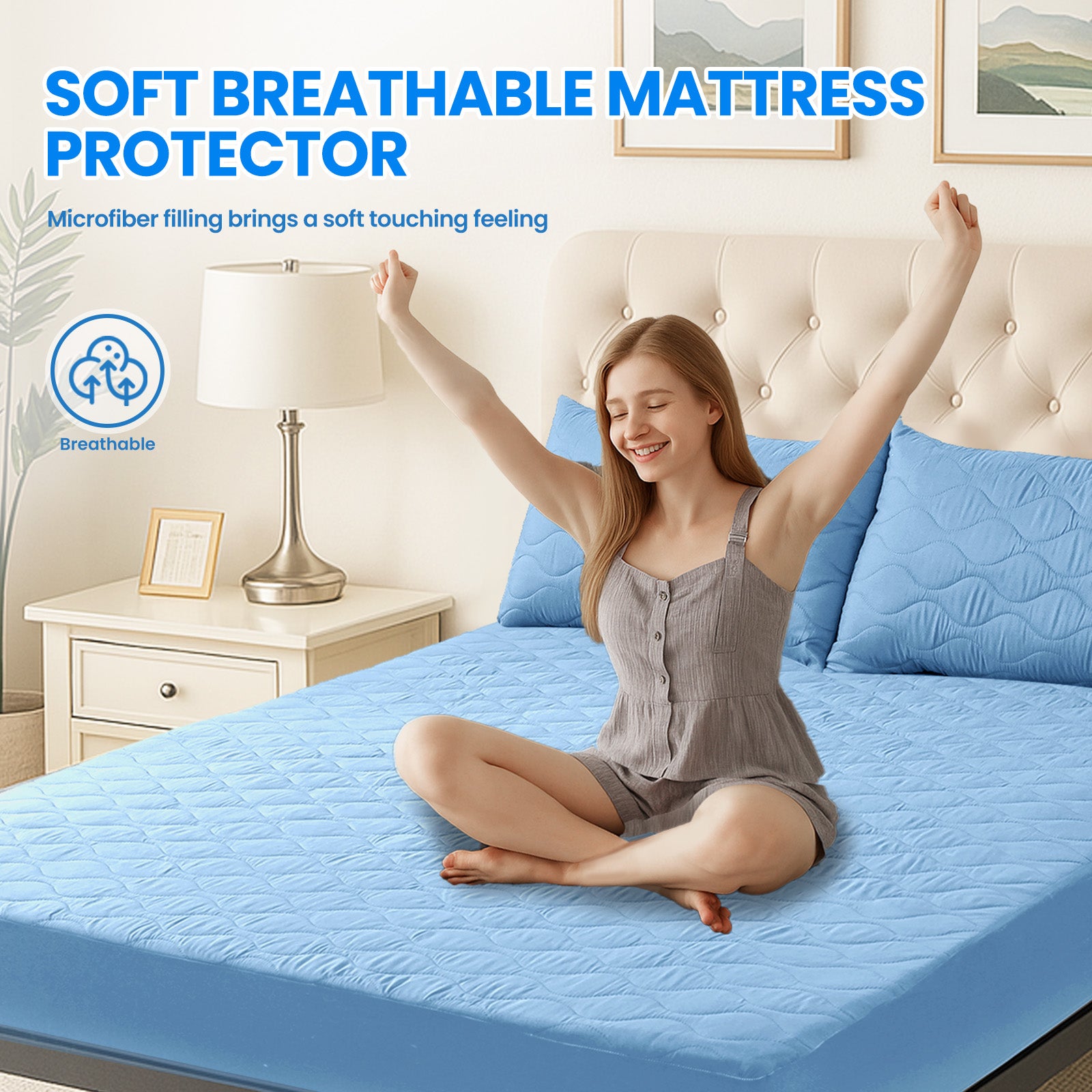 Waterproof Quilted Mattress Protector 90x200cm with Deep Pocket