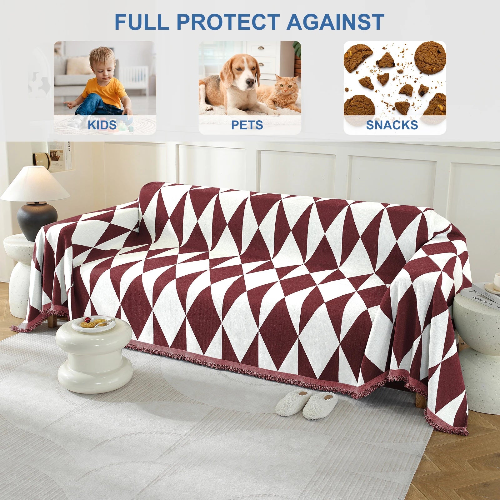 YSTYLE 4 Seater Sofa Blanket , Full Coverage, Stain-Resistant, All-Season Design,Geometric Rhombus