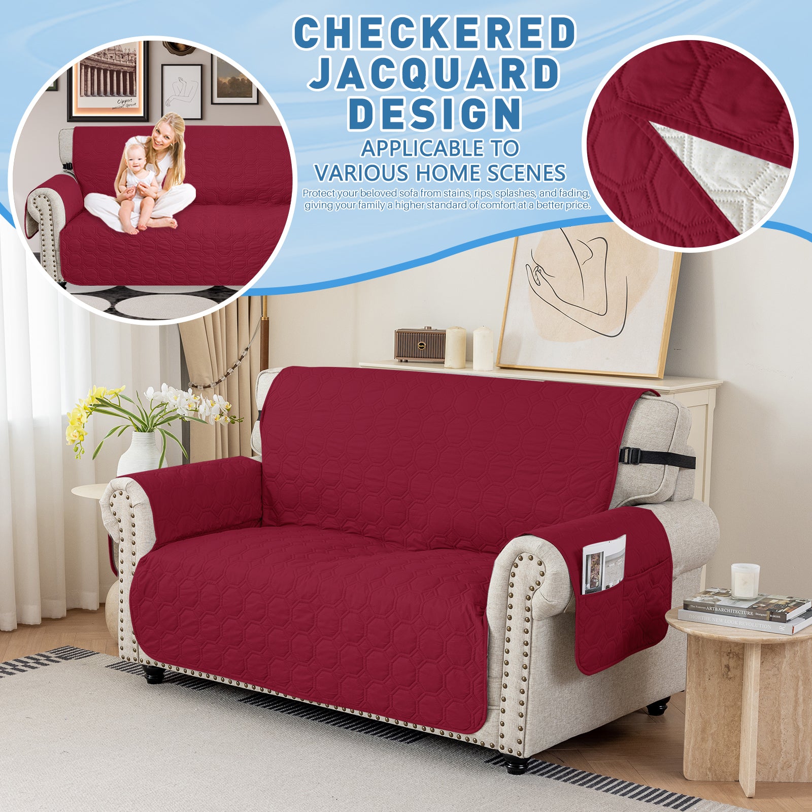 YSTYLE imperméable 2 Seater canapé couverture with accoudoirs antidérapant