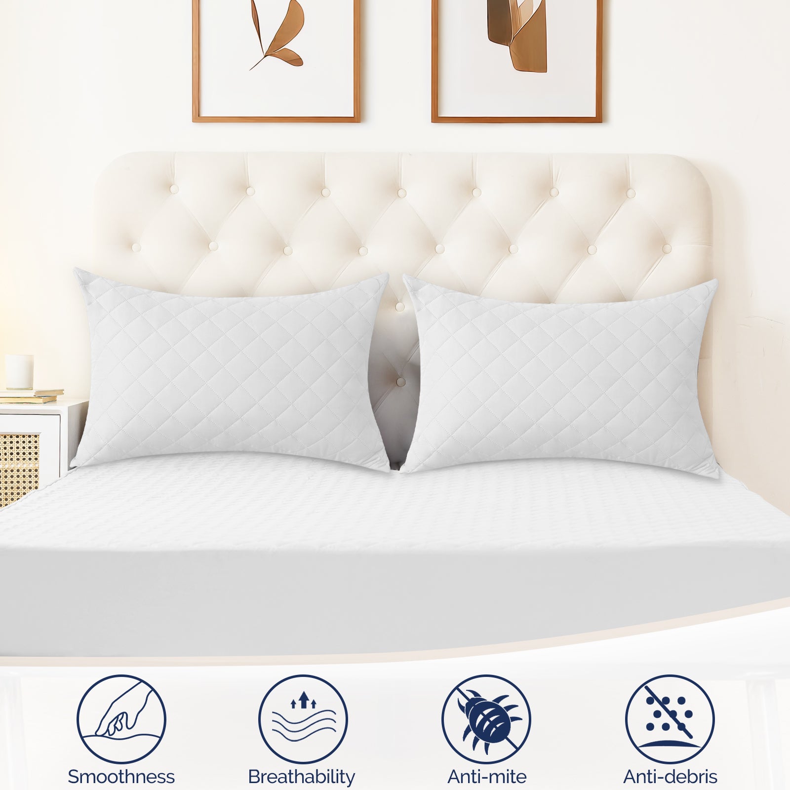 YSTYLE 2 Waterproof Pillowcases 50x80cm Breathable Anti Mite-YSTYLE