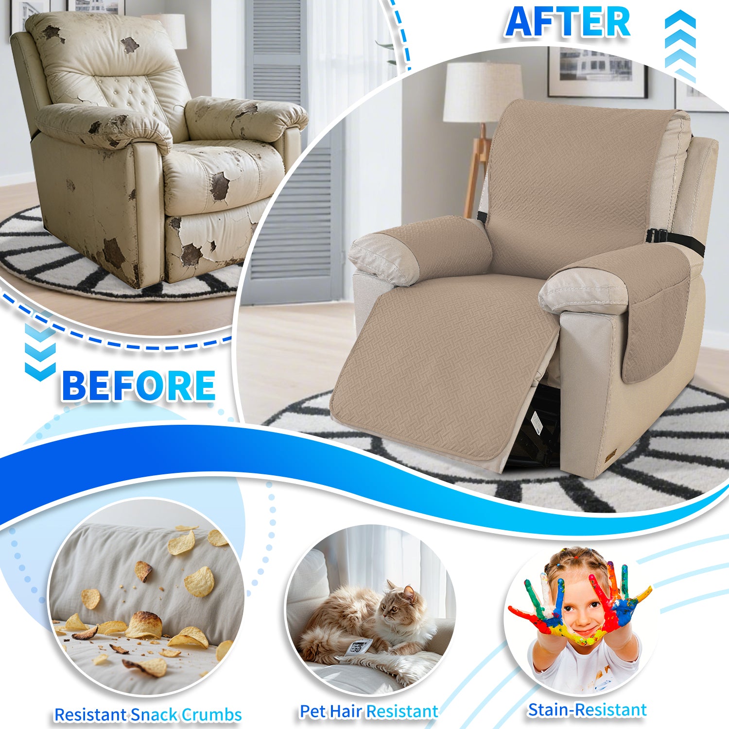 imperméable Armchair couverture with antidérapant Back and Side Pockets