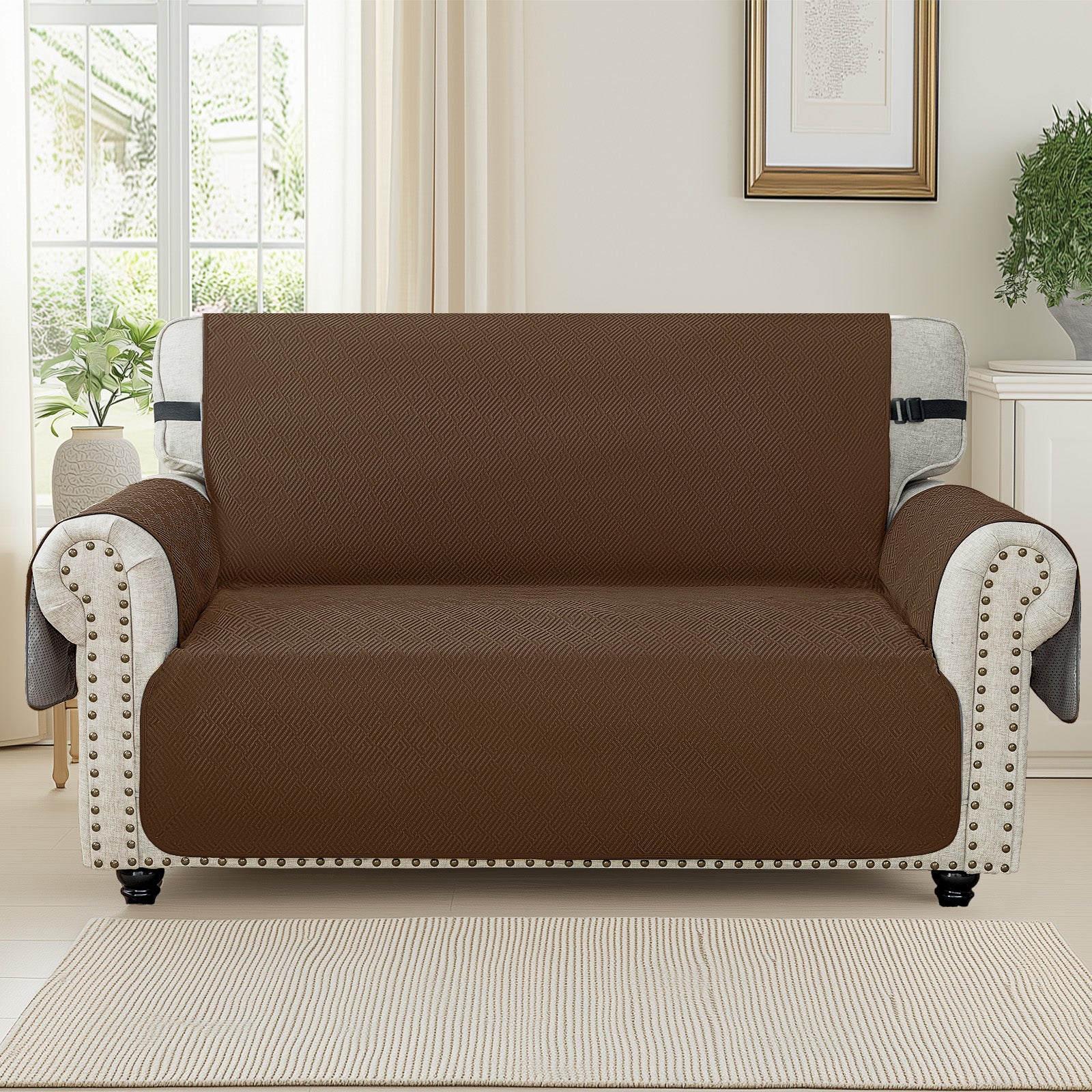 2 Seater Sofa Cover with Armrests in Scratch-Resistant Non-Slip Fabric